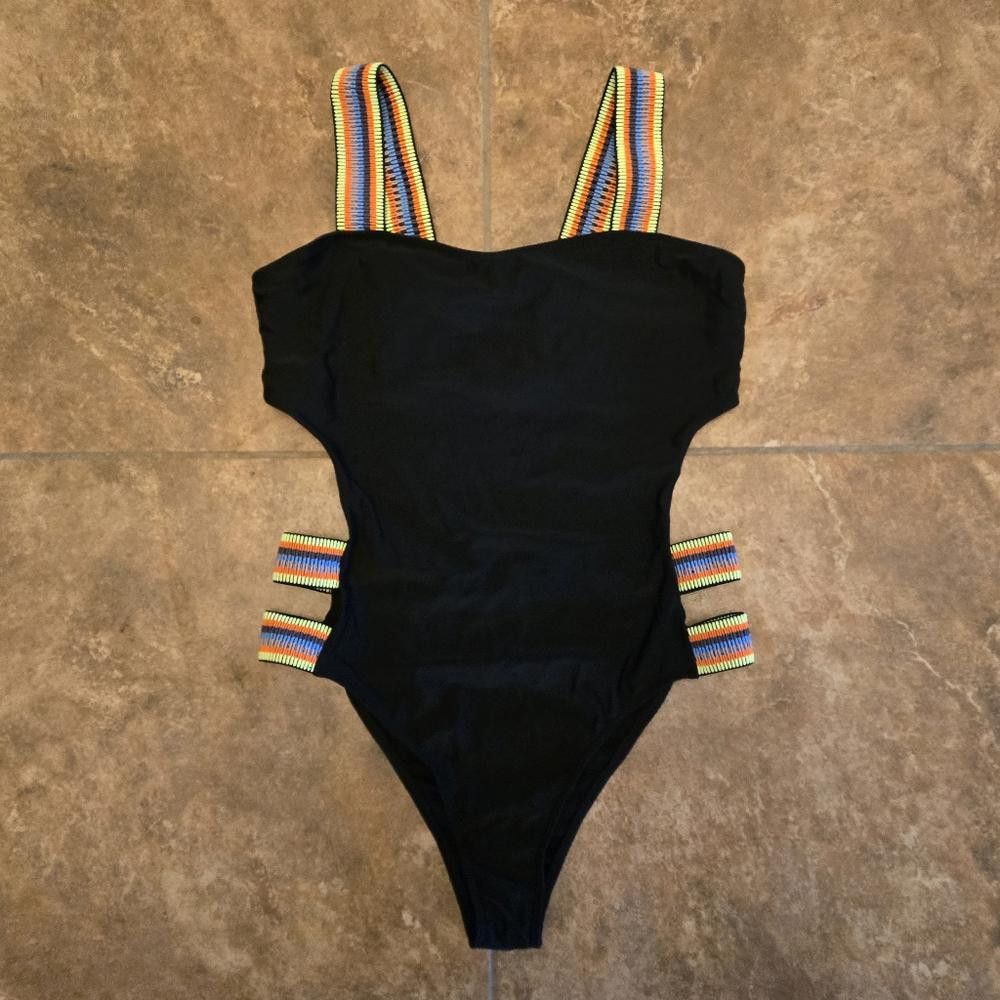 Shein Black Multicolored Band SHEIN Monokini Size ONE SIZE - 3 Thumbnail