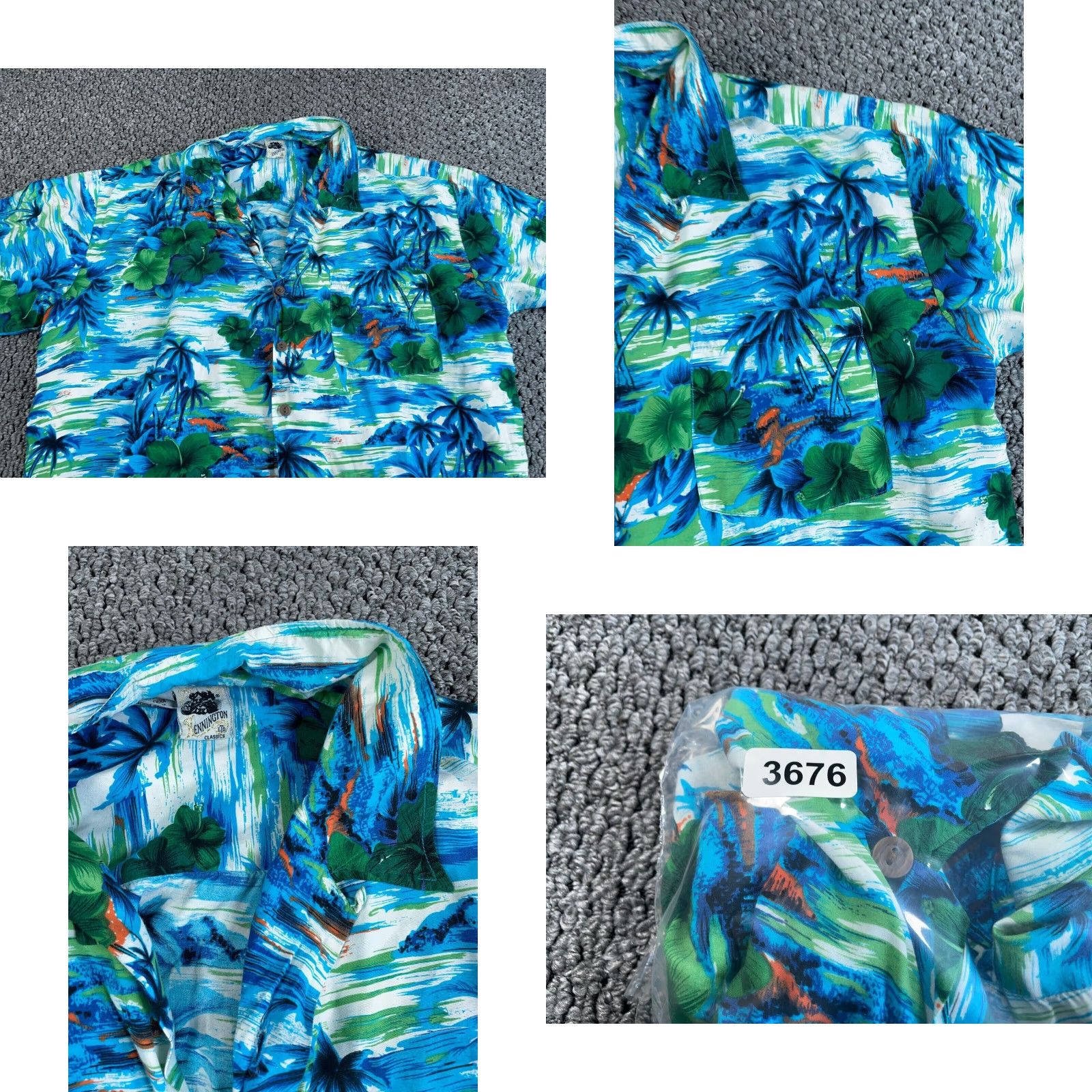 Vintage Kennington Hawaiian Shirt Adult XL Blue Rayon Button-Up Short Sleeve Floral Palm Trees Mens Size US XL / EU 56 / 4 - 8 Thumbnail