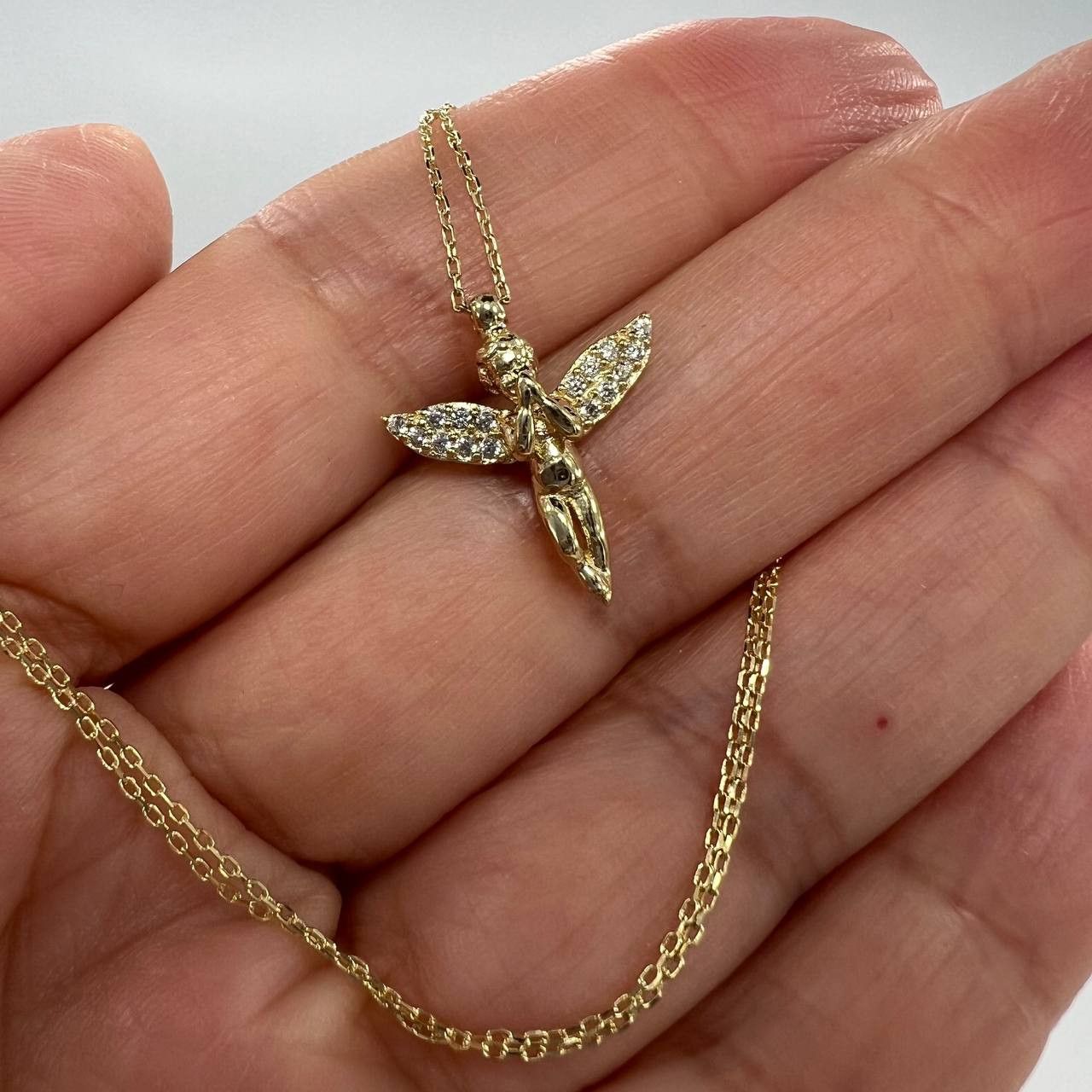 14K Solid Gold Angel Pendant Necklace – Italian Design