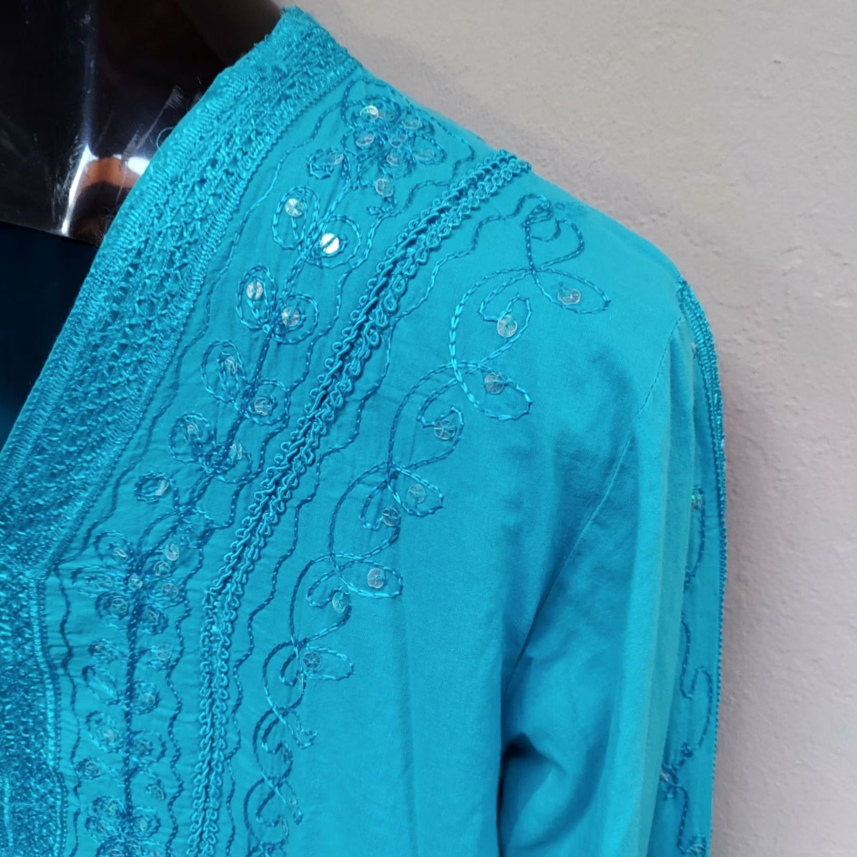 Doublet Double Decker Womens Tunic Top Floral Embroidered 3/4 Sleeve Turquoise One Size Size ONE SIZE - 4 Thumbnail