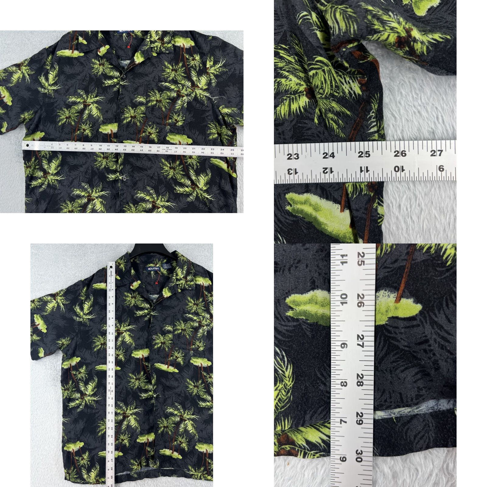Vintage Puritan Shirt Mens XL Black Green Hawaiian Palm 100% Rayon Pocket Floral Aloha Beach Vacation Resort Shirt Mens XL Black Size US XL / EU 56 / 4 - 8 Thumbnail