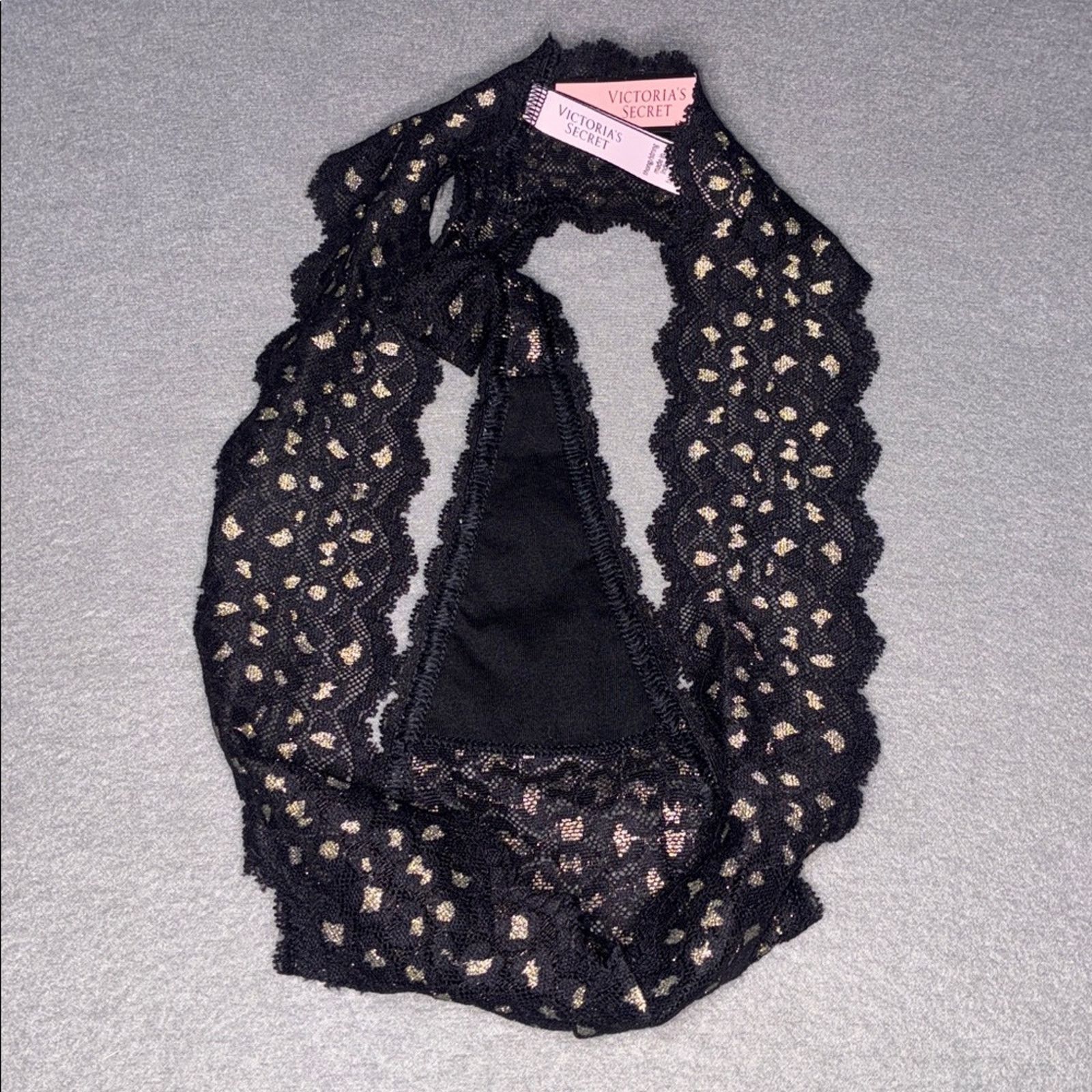 Victoria's Secret Victoria’s Secret Black Lace Thong Panty Gold Leopard Size ONE SIZE - 7 Thumbnail