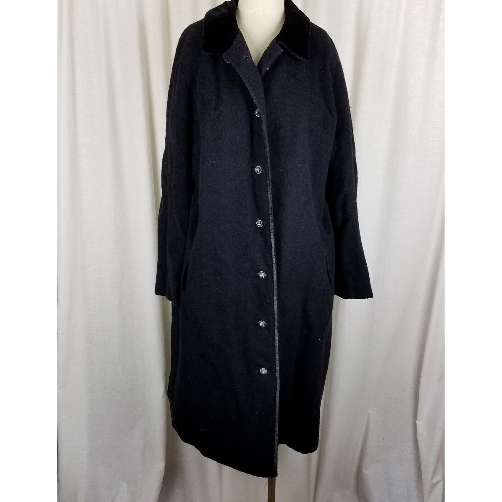 Vintage Ein Althof Modell Wool Maxi Peacoat Womens L Velvet Trim Size L / US 10 / IT 46 - 1 Thumbnail