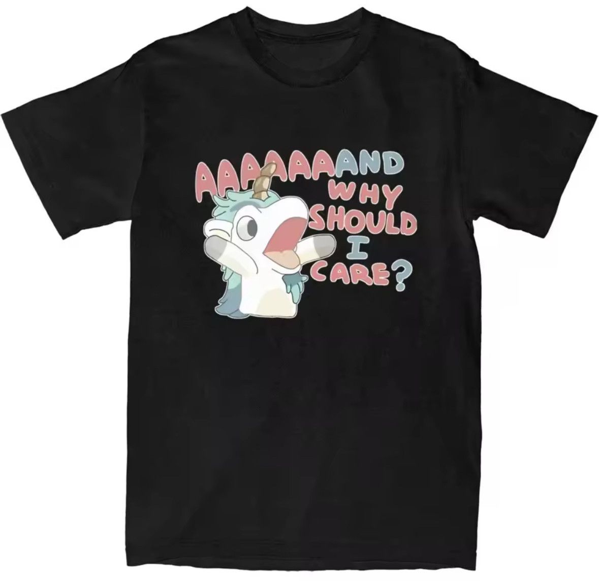 Other Street Y2K Eye Catch Funny Unicorn Dont Care Black T-Shirt Size US XL / EU 56 / 4 - 1 Thumbnail
