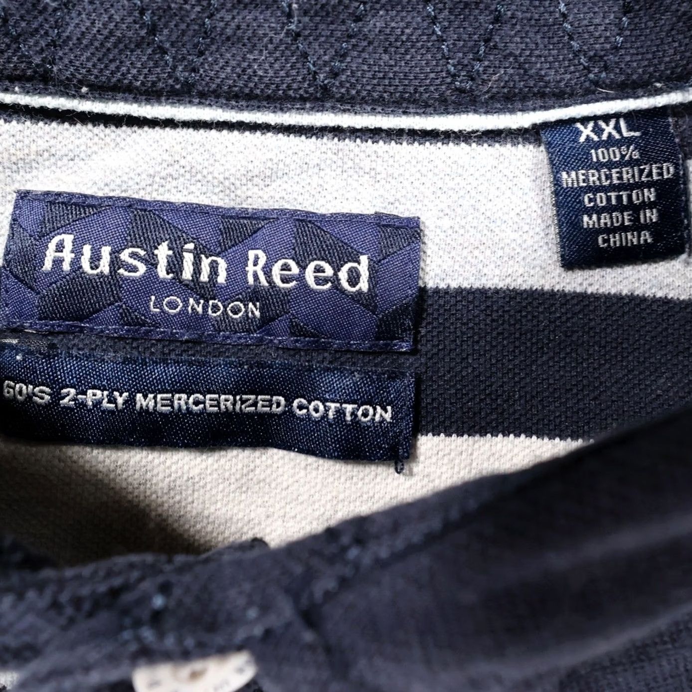 Austin Reed VINTAGE Austin Reed Polo Shirt Mens XXL Blue Excellent Striped Mercerized Cotton Size US XXL / EU 58 / 5 - 5 Thumbnail