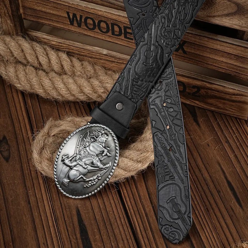 Leather Bull Rider Cowboy Belt Size ONE SIZE - 2 Thumbnail