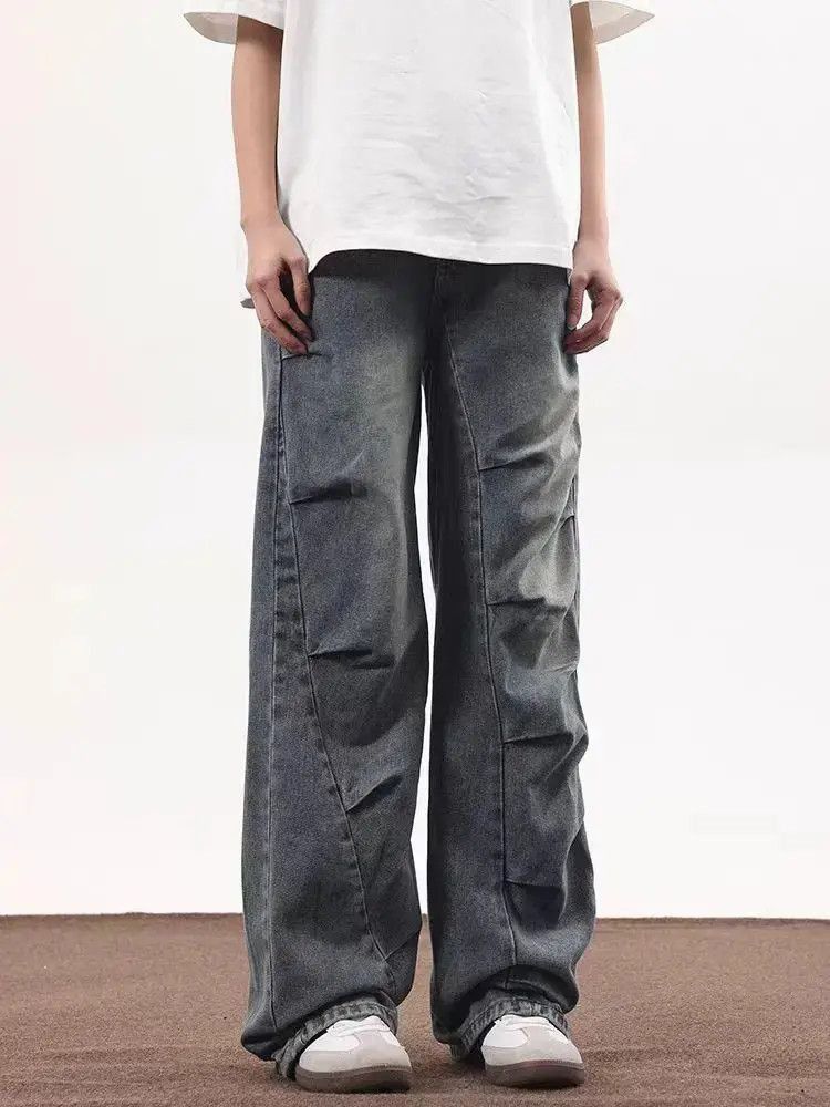 Japanese Brand Irregularly pleated baggy wide-leg jeans Size US 32 / EU 48 - 4 Thumbnail