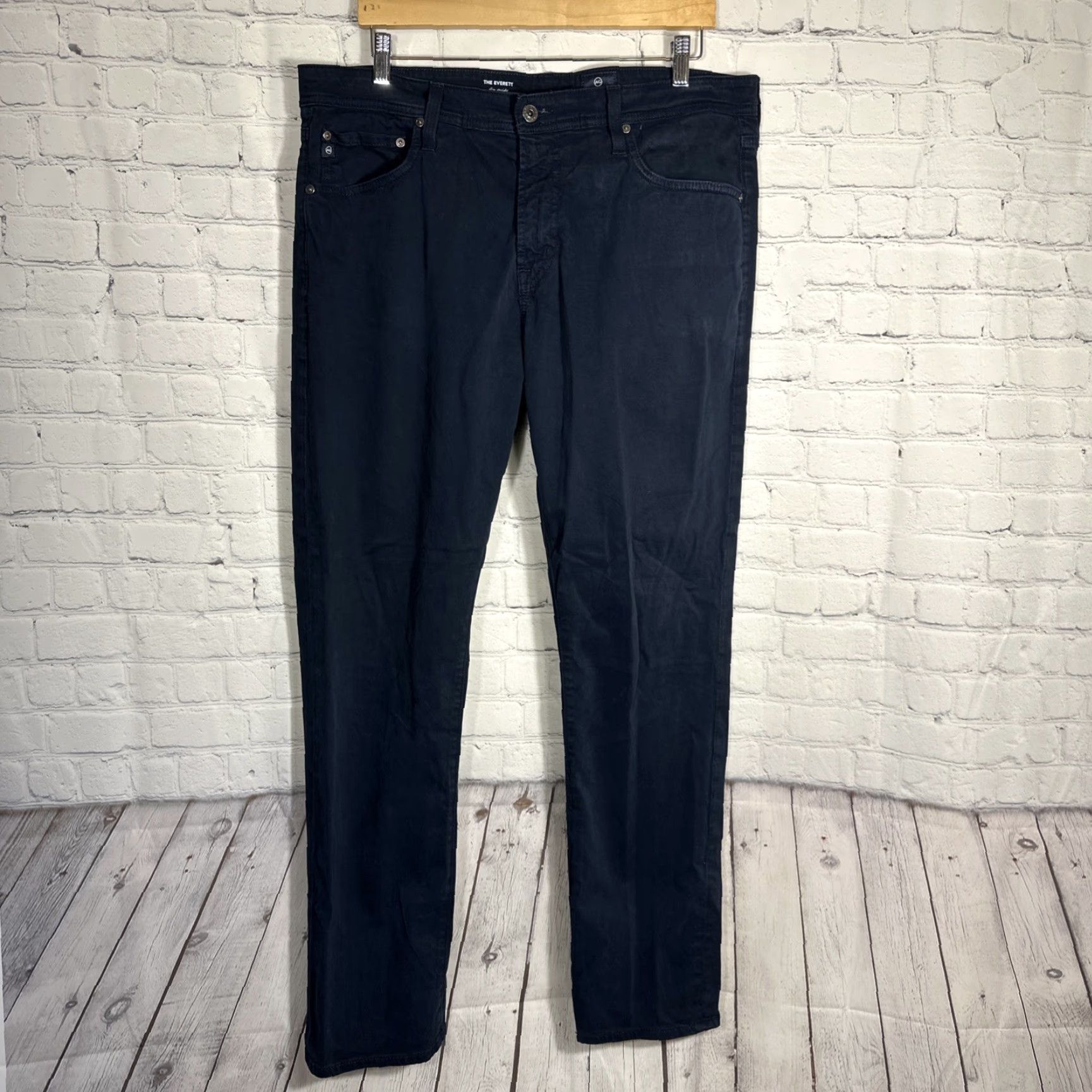 Vintage AG Adriano Goldschmied The Everett Slim Straight Jeans 36 Navy Blue Cotton Denim 34 Inseam Men Regular Zip Size US 36 / EU 52 - 2 Thumbnail