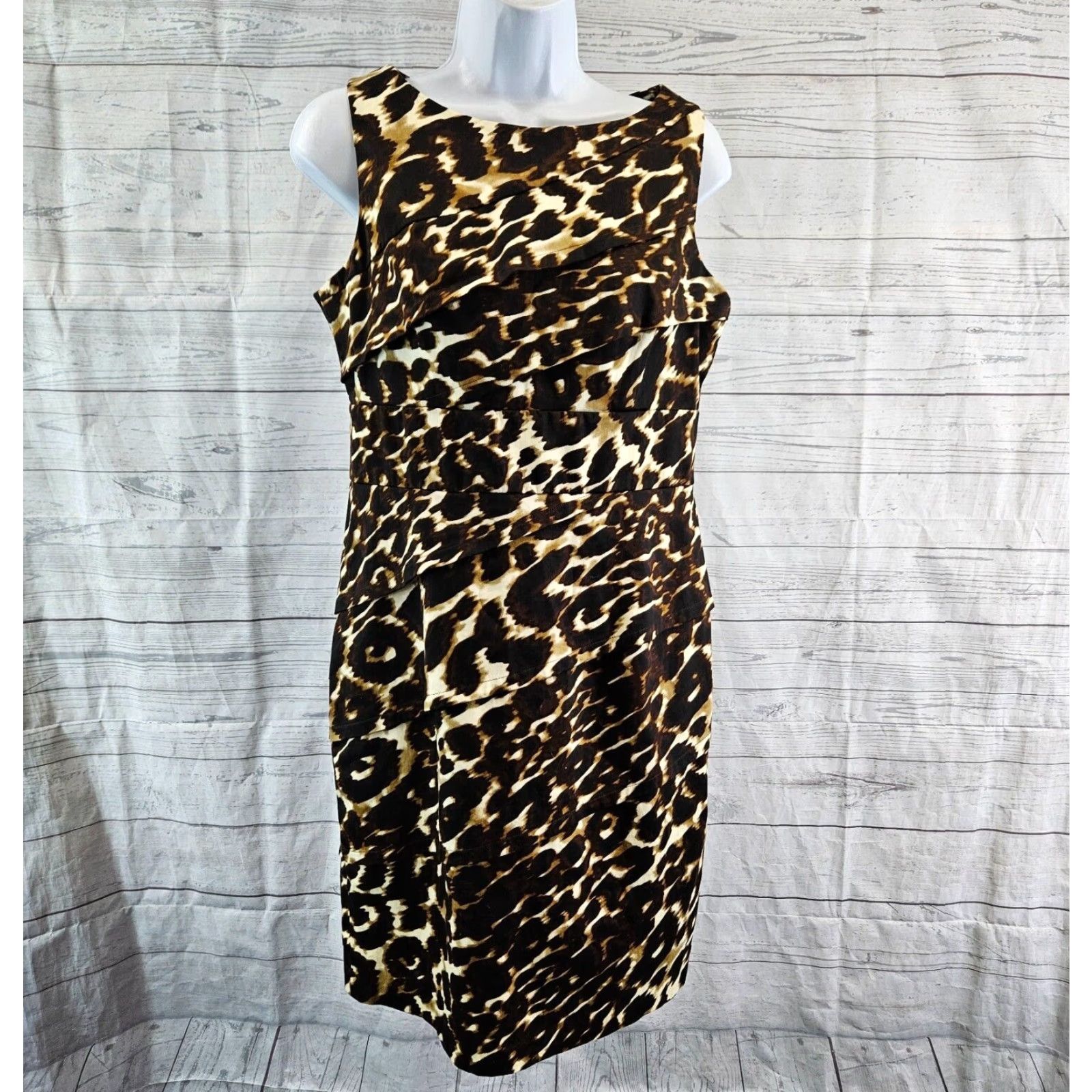 Calvin Klein Calvin Klein Womens Dress Sz 10 Black Brown Animal Print Sleeveless Cotton Blend Size L / US 10 / IT 46 - 2 Thumbnail