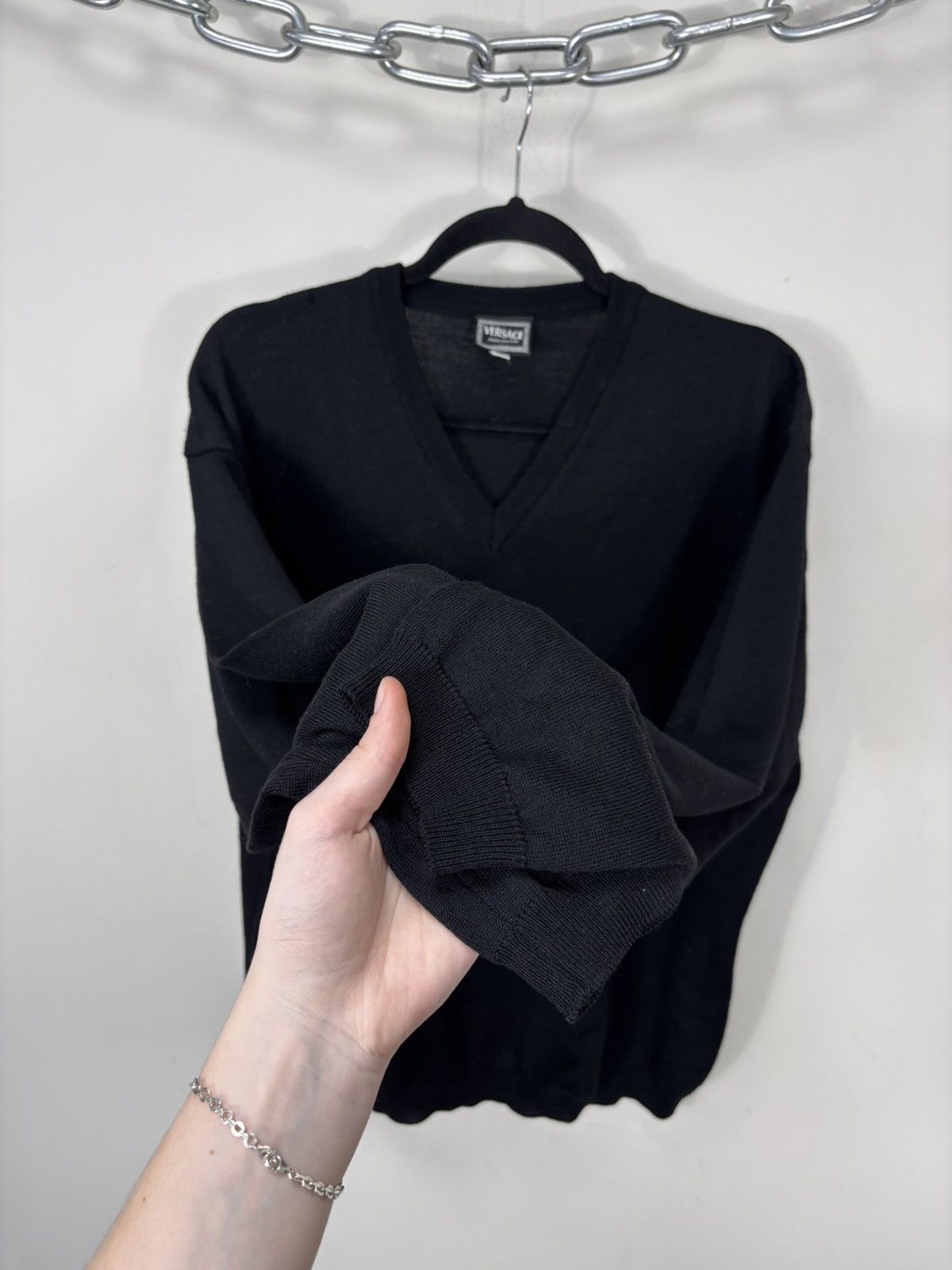 Versace Jeans Couture Vintage Versace Jeans Couture Black Wool V-Neck Sweater Size US XL / EU 56 / 4 - 7 Thumbnail