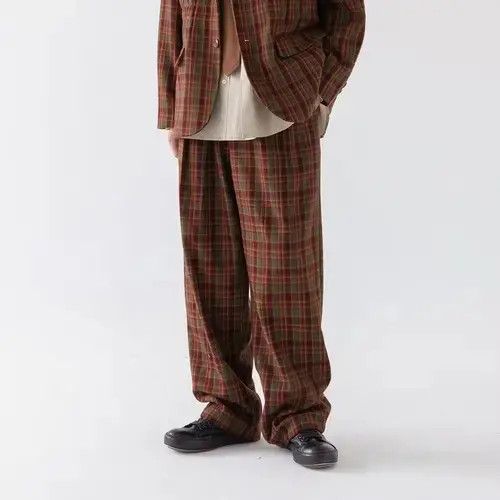 Jean 20AW Indigo Union Japan Red Green Checked Beaver Pants Size US 32 / EU 48 - 3 Thumbnail
