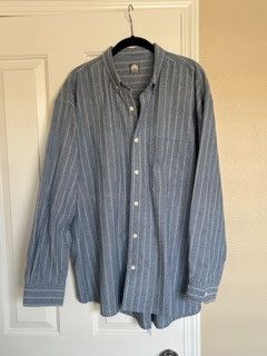 18East Cotton Linen Blue White/Tan Striped Wolf Oxford Shirt