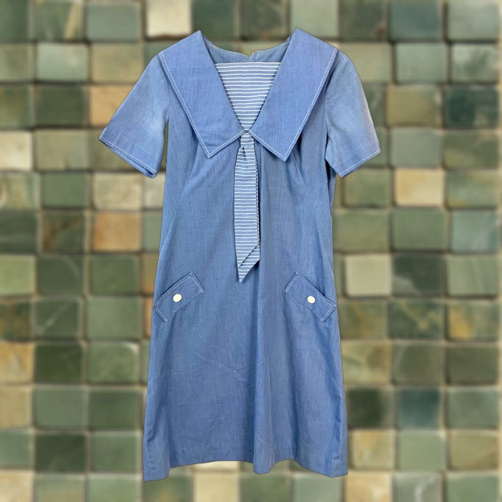 Denime VINTAGE Lois Ann Jr Dallas Denim Short Sleeve Mini Dress 1960s Blue Chest 34 Mod/GoGo Mens Girls Ladies Accessories? Size 24" / US 00 / IT 34 - 1 Thumbnail