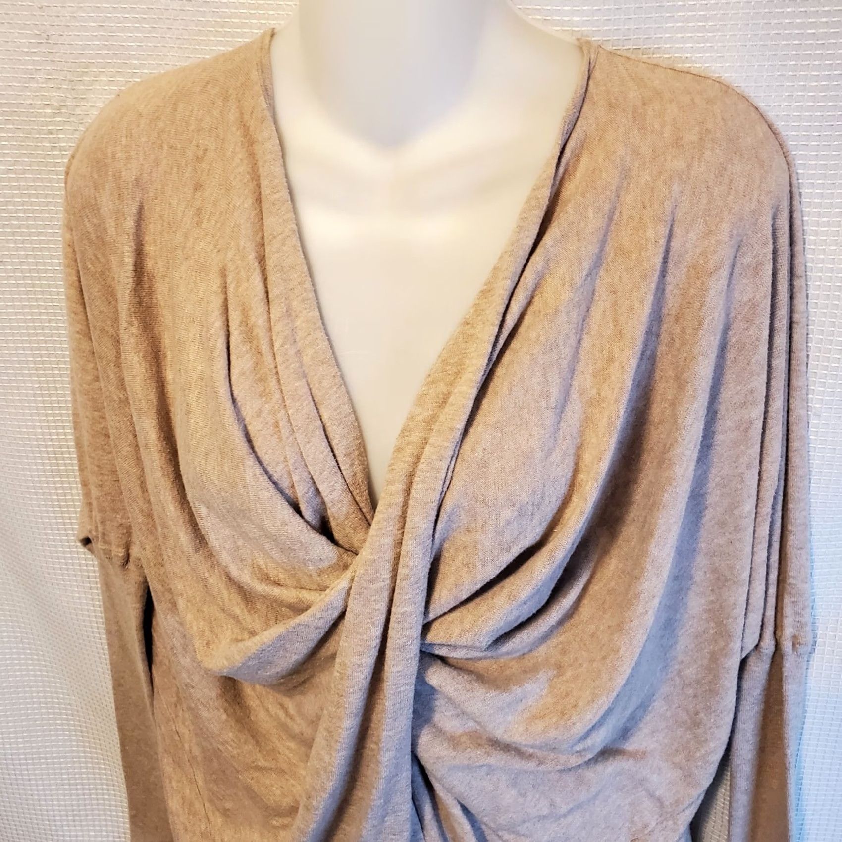 Allsaints All Saints Beige Sweater Knit XS Drape Wrap Ballet Long Sleeve Cowl Neck Dolman Sleeve Cotton Lightweight Oversized Relaxed Fit Pullover Women Size XS / US 0-2 / IT 36-38 - 2 Thumbnail