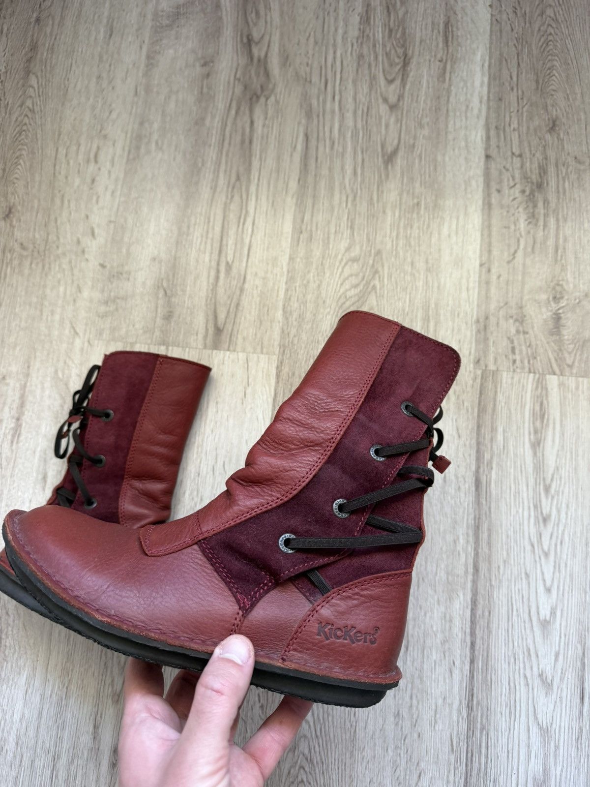 Kickers Kickers Red Leather Avant-Garde Back Lace Boots EU 38 Size US 7.5 / IT 37.5 - 6 Thumbnail