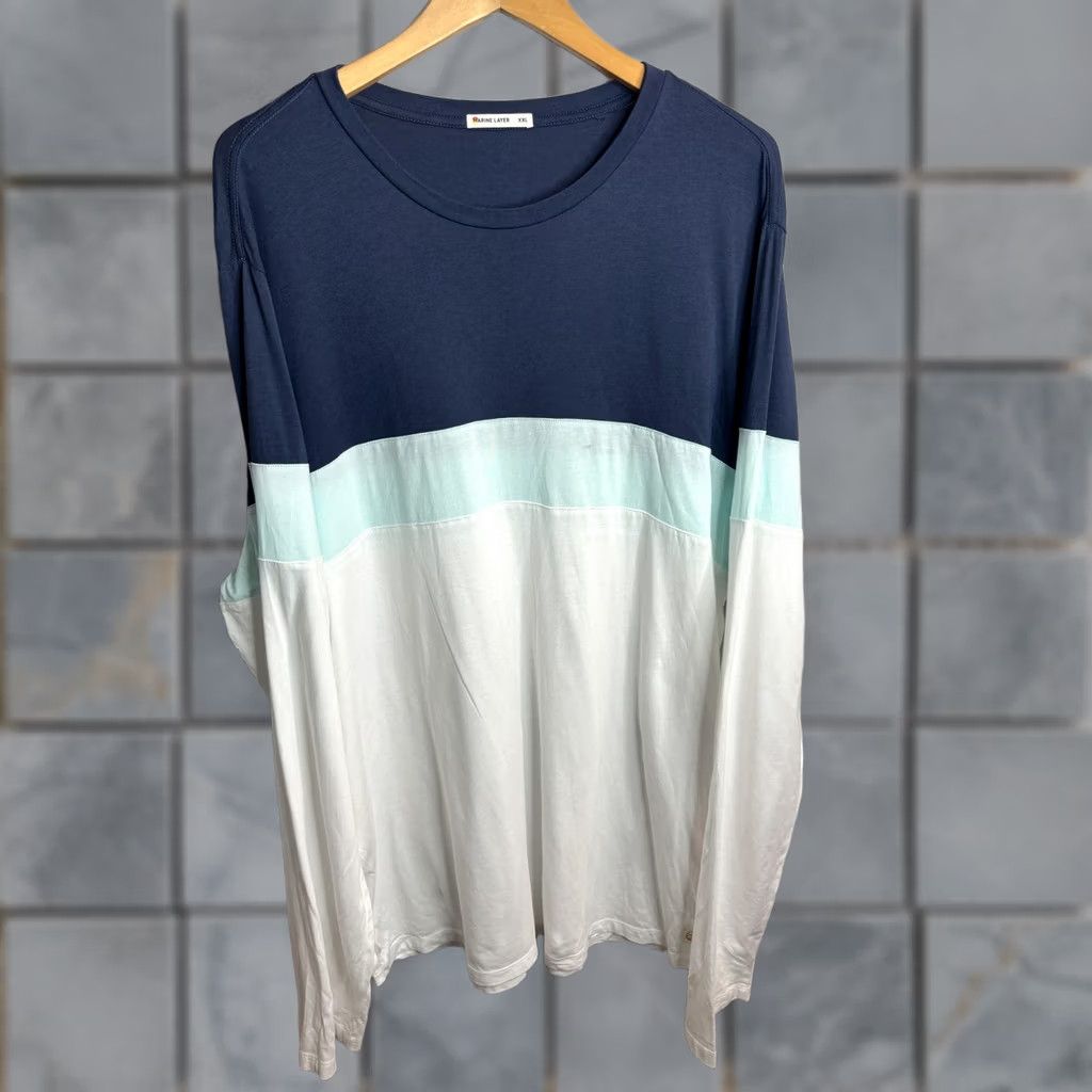 Marine Layer Marine Layer Shirt Mens 2XL Colorblock Navy White Mint Long Sleeve Crew Tee Size US XXL / EU 58 / 5 - 1 Thumbnail