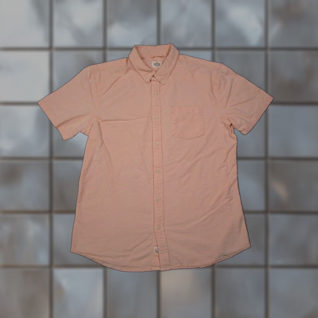 Marine Layer Marine Layer Mens Short Sleeve Button Up Shirt Pink Cotton Blend M Size US M / EU 48-50 / 2 - 1 Thumbnail