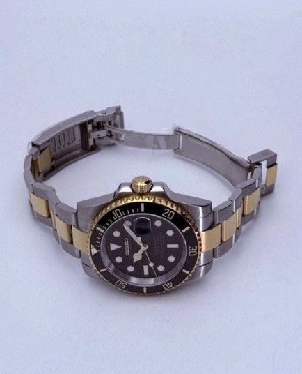 Japanese Brand Seiko Mod Submariner Date Black Oyster Steel Gold Watch NH35 Size ONE SIZE - 2 Thumbnail