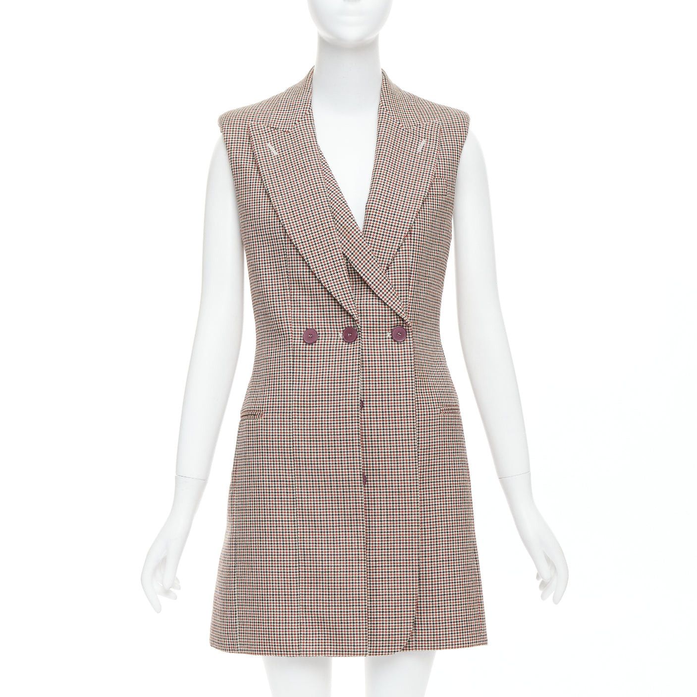 Stella McCartney STELLA MCCARTNEY 2017 burgundy houndstooth double collar blazer dress IT40 S Size S / US 4 / IT 40 - 1 Thumbnail