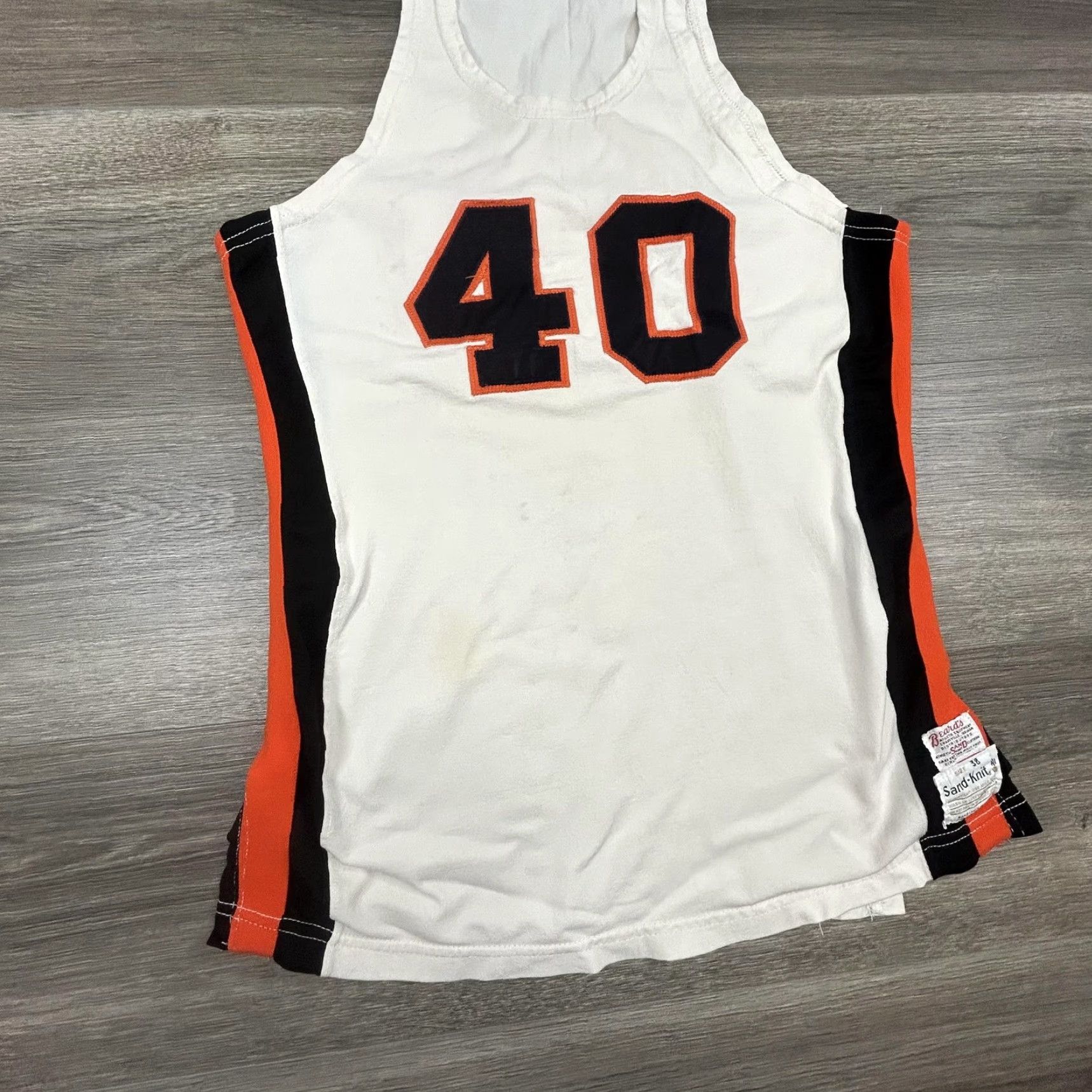 Vintage TRUE VINTAGE 60s Sand-Knit Mens Basketball Jersey Tank White 40 Jersey M Regular Sleeveless Athletic Pullover Size US M / EU 48-50 / 2 - 3 Thumbnail