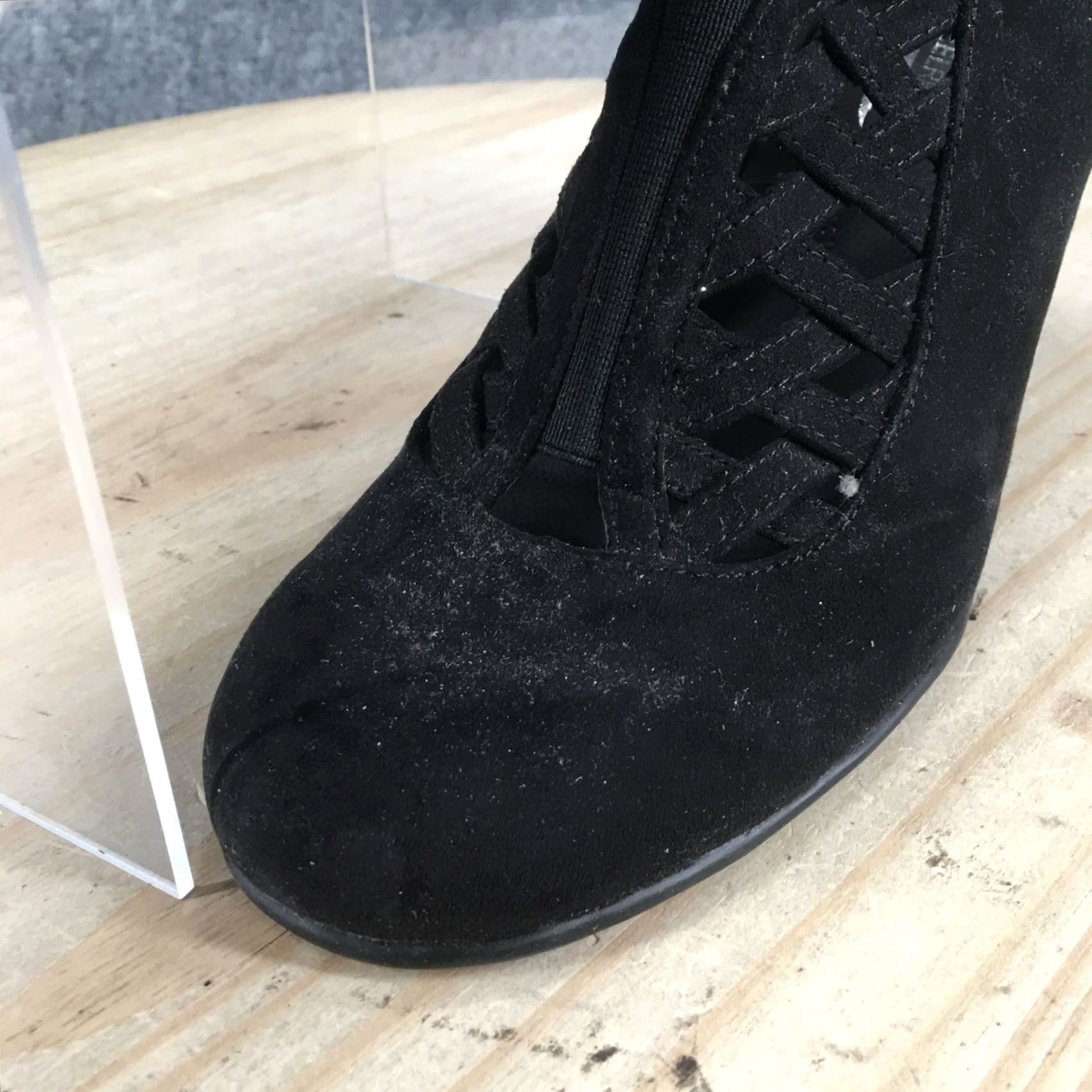 Vintage Aerosoles Boots Womens 8.5 M Casual Slip On Low Ankle Bootie Black Fabric Heels Size US 9 / IT 39 - 6 Thumbnail