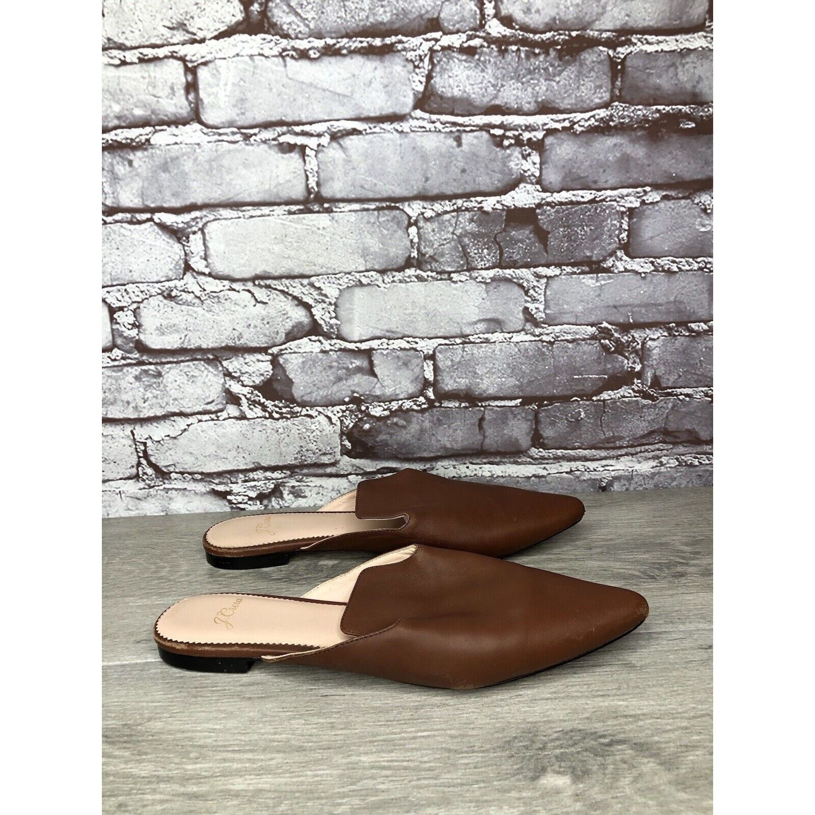 Other J Crew Brown Leather Pointed Toe Slip On Mules Flats Shoes W Size US 8.5 / IT 38.5 - 4 Thumbnail