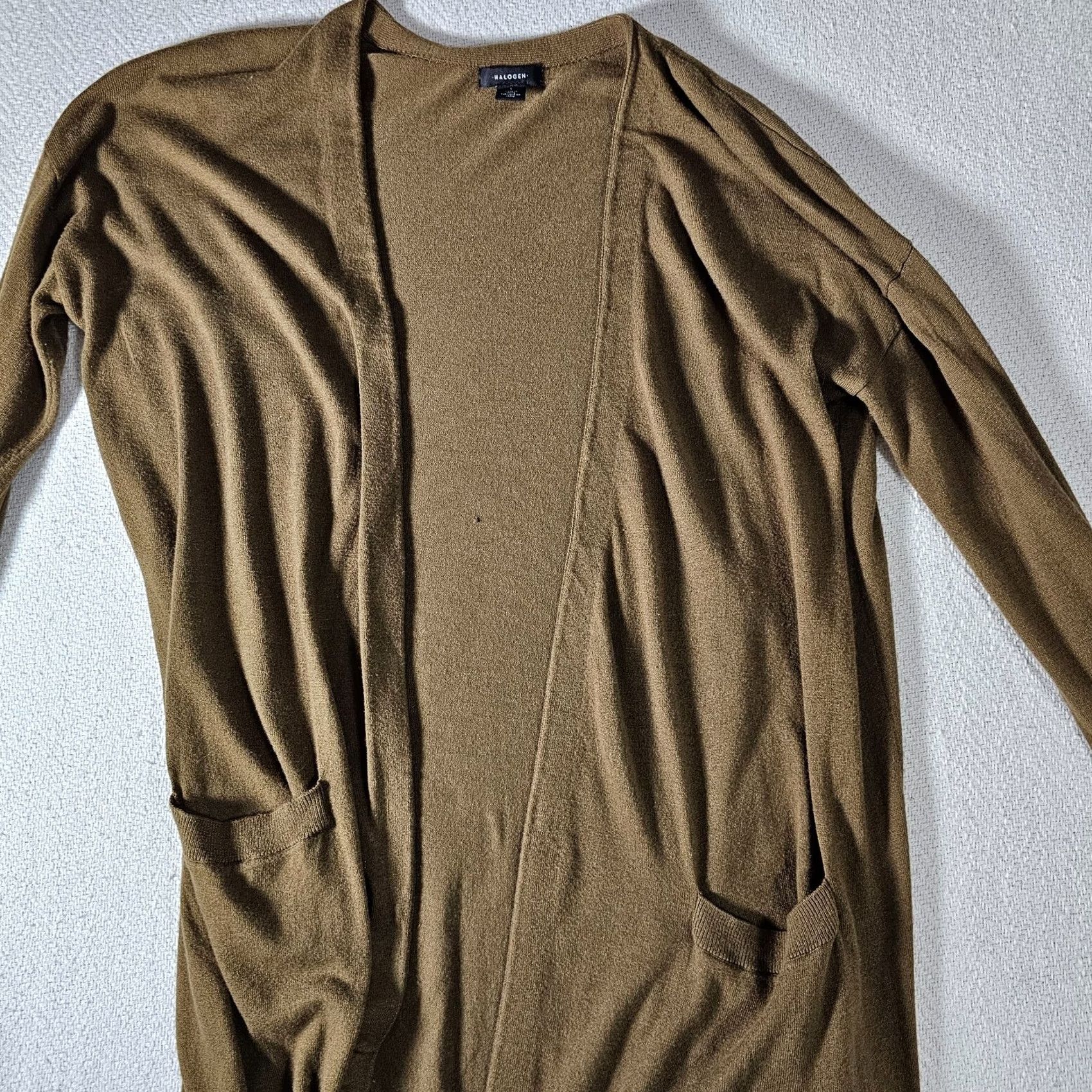 Vintage VINTAGE? Halogen Women's Cardigan Sweater Open Front Knee Length Green Brown Pockets Size 1 Regular Knit Long Sleeve Shown Measurements Size XS / US 0-2 / IT 36-38 - 7 Thumbnail