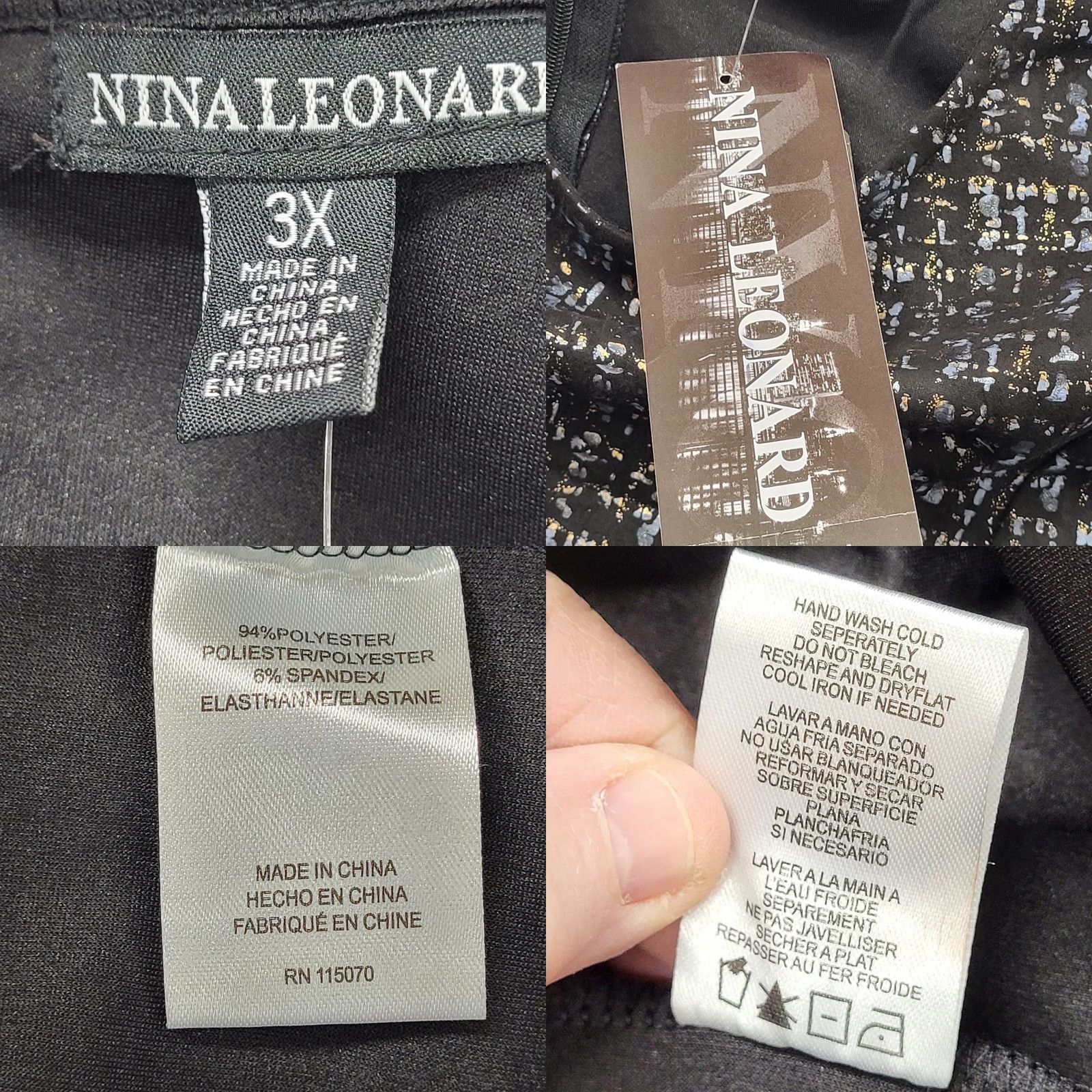 Vintage Nina Leonard Dress Women's 3X Black Cap Sleeve Sheath Roundneck Size XXL / US 16-18 / IT 52-54 - 9 Thumbnail
