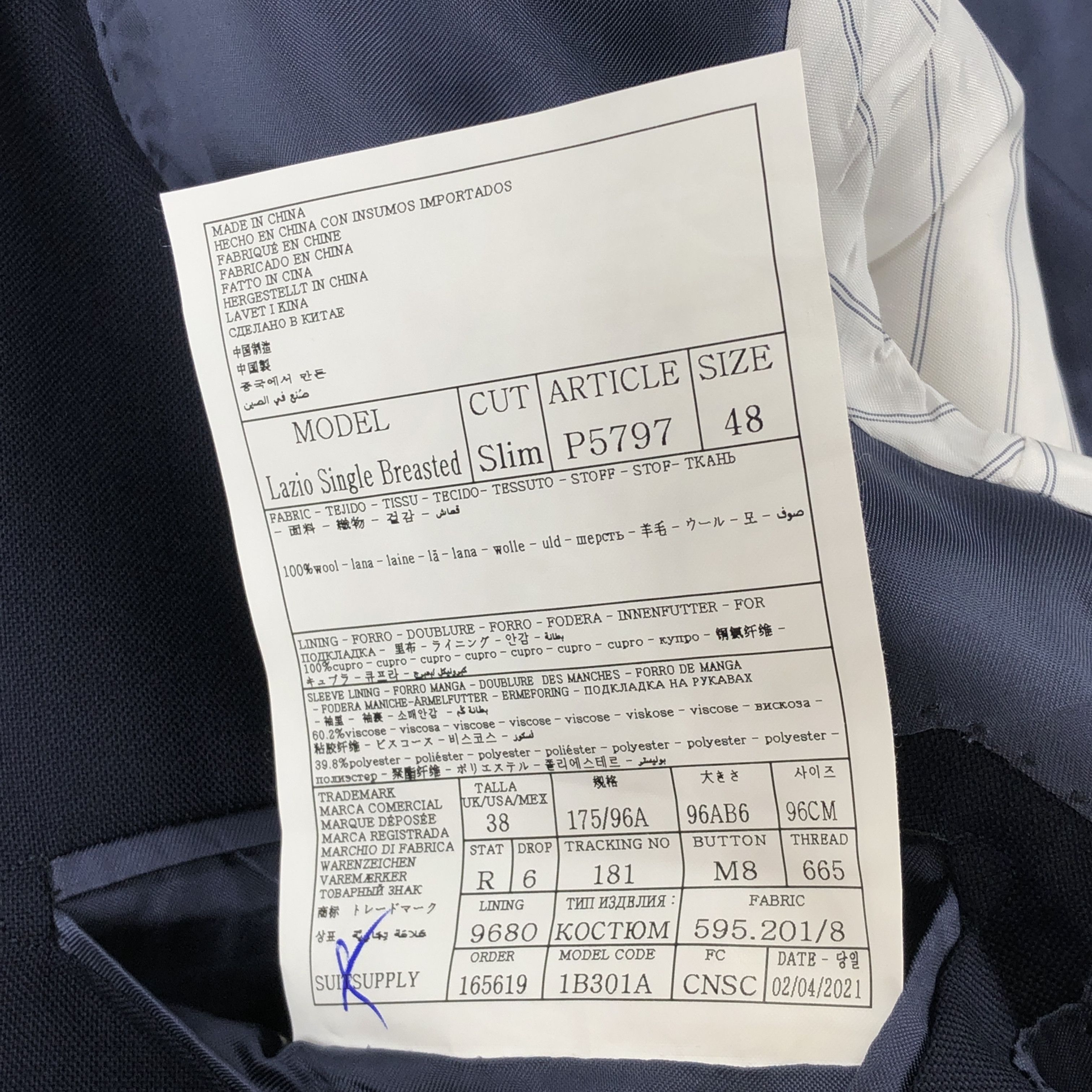 Suitsupply Lazio Single Breasted Wool Blazer Size EU:48; UK:38; US:38S Size 38S - 9 Thumbnail