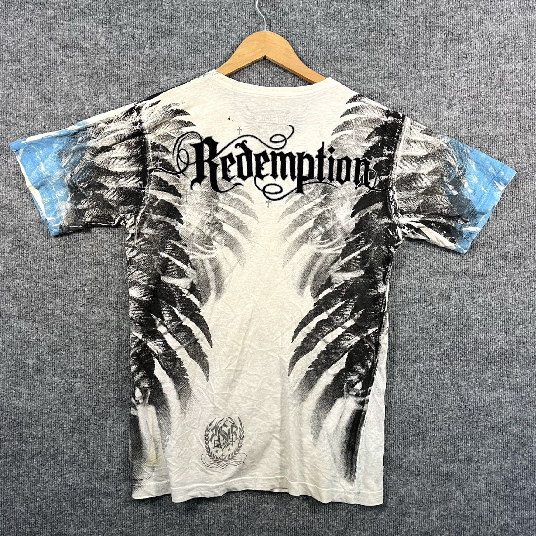 Vintage VINTAGE Raw State Redemption Shirt Men S Blue Wings Skull Graphic Print Crew Neck Short Sleeve Modern Retro USA Skull Logo Size US S / EU 44-46 / 1 - 3 Thumbnail