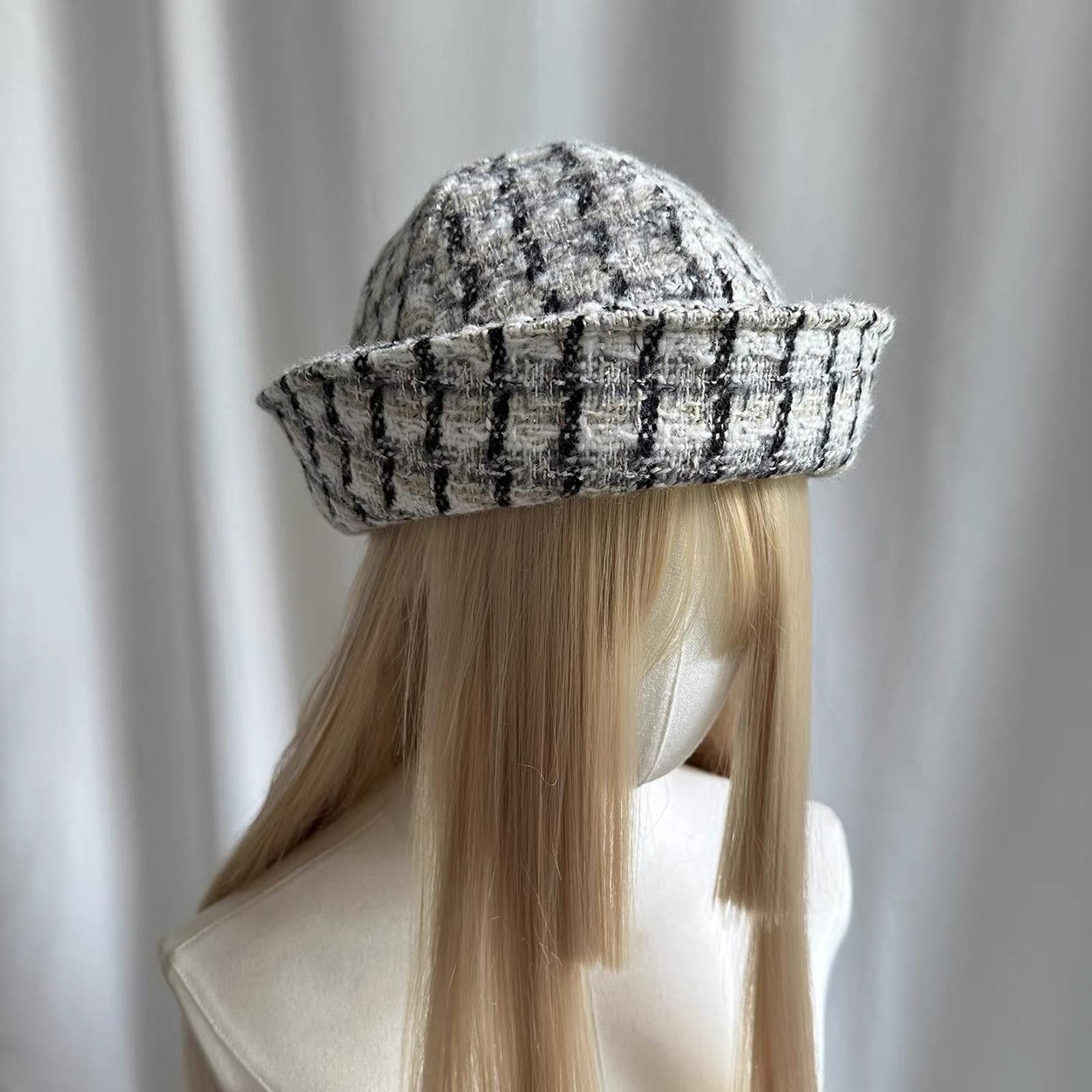 Japanese Brand Monochrome Tweed Beret Sailor Hat Y2K French Girl Aesthetic Size ONE SIZE - 3 Thumbnail