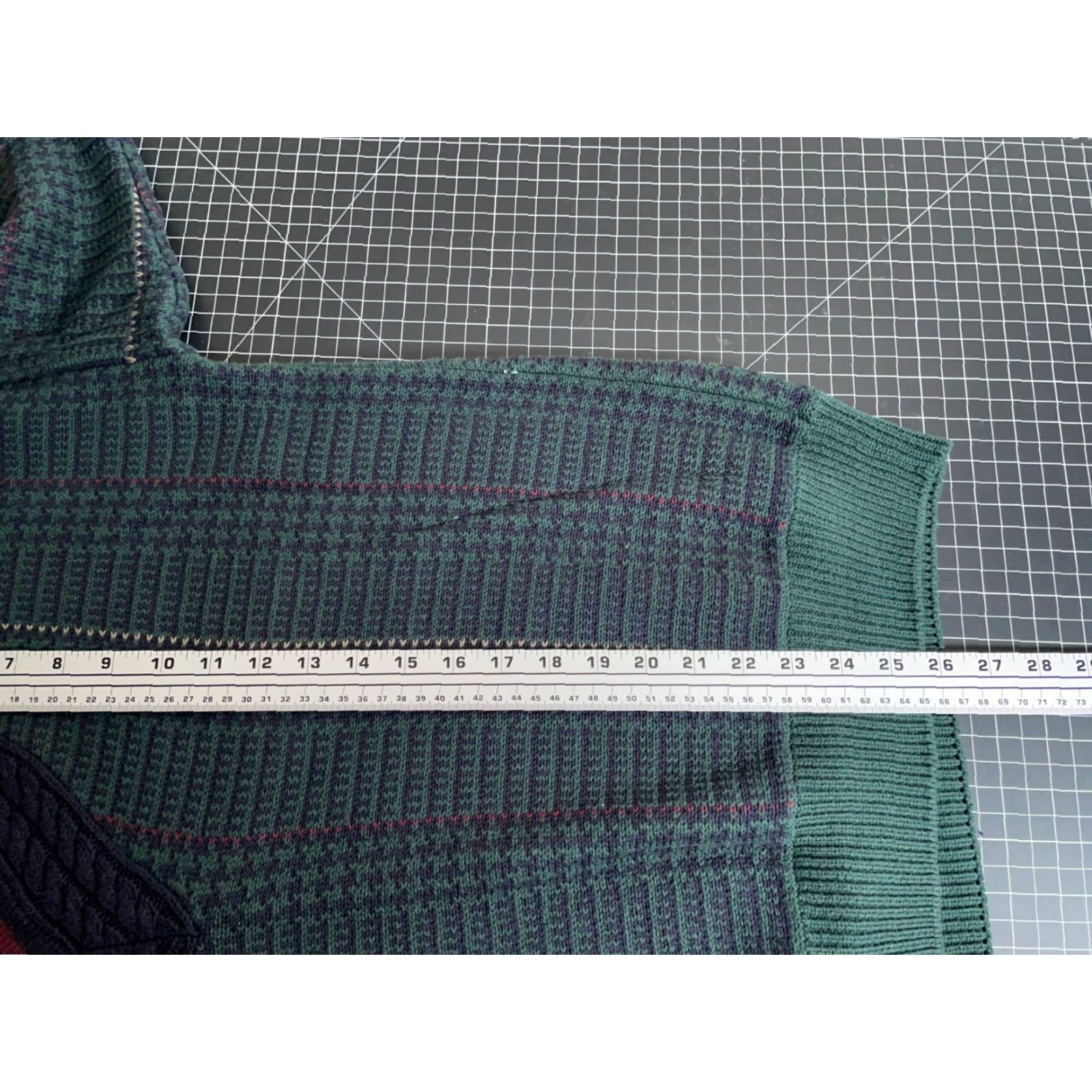 Gant GANT 90s Cotton Tennis V-Neck Sweater Mens Large Green Blue Houndstooth Check Knit Pullover Vintage Size US L / EU 52-54 / 3 - 6 Thumbnail