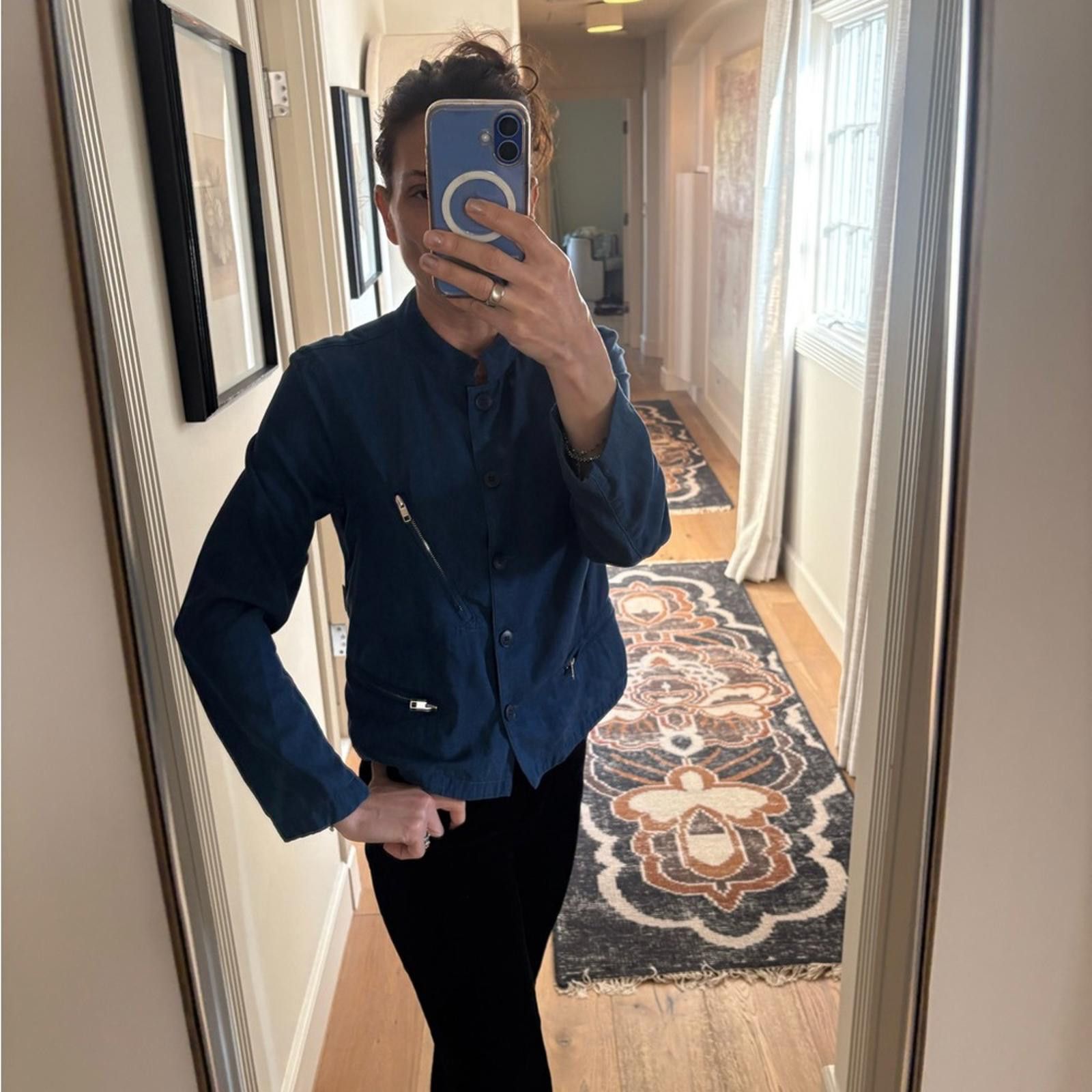 agnes b. Agnès b. PARIS Denim Blue Lyocell Cropped Jacket Size S / US 4 / IT 40 - 2 Thumbnail