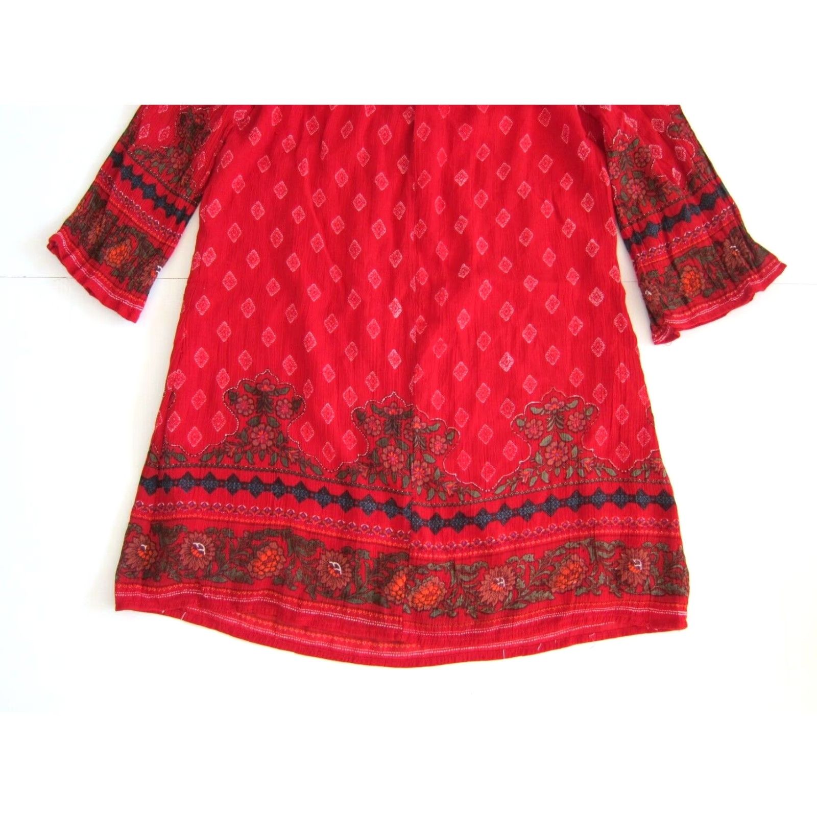 Anthropologie Lapogee Anthropologie 100% Rayon Red Floral 3/4 Sleeve Tunic Dress Small Women Size S / US 4 / IT 40 - 5 Thumbnail