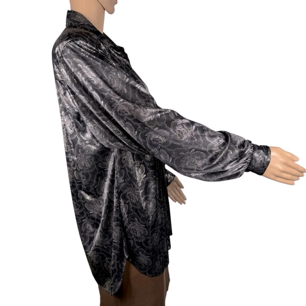 Other Vintage Joanna Floral Silver Padded Shoulder Long Sleeve Bl Size M / US 6-8 / IT 42-44 - 3 Thumbnail