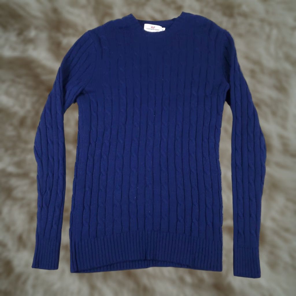 Vineyard Vines Vineyard Vines Blue Cable Knit Sweater Womens Small Long Sleeve Pullover Crew Neck Cotton Size S / US 4 / IT 40 - 1 Thumbnail