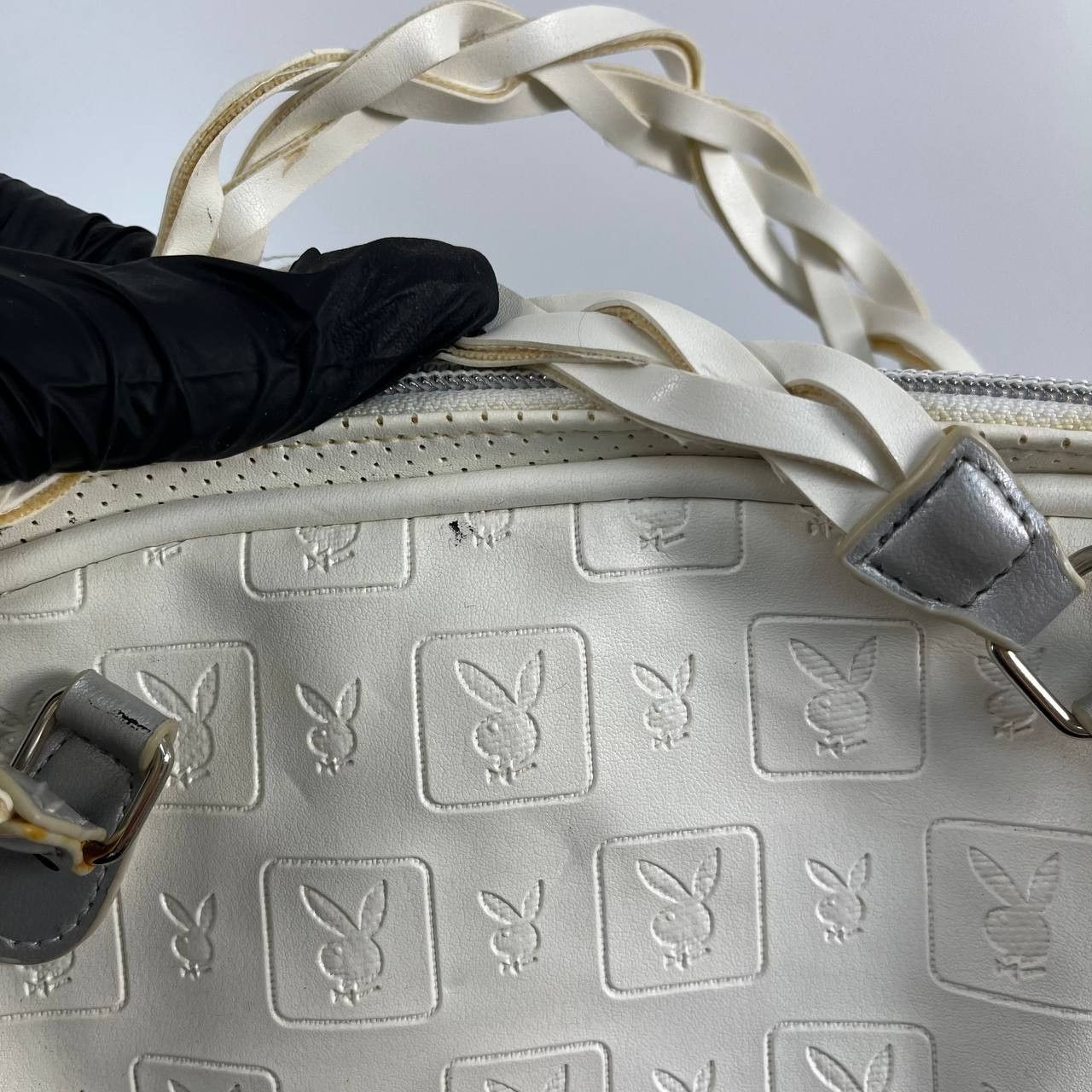 Playboy Playboy mini White Embossed Logo Handbag with Braided Handle Size ONE SIZE - 6 Thumbnail