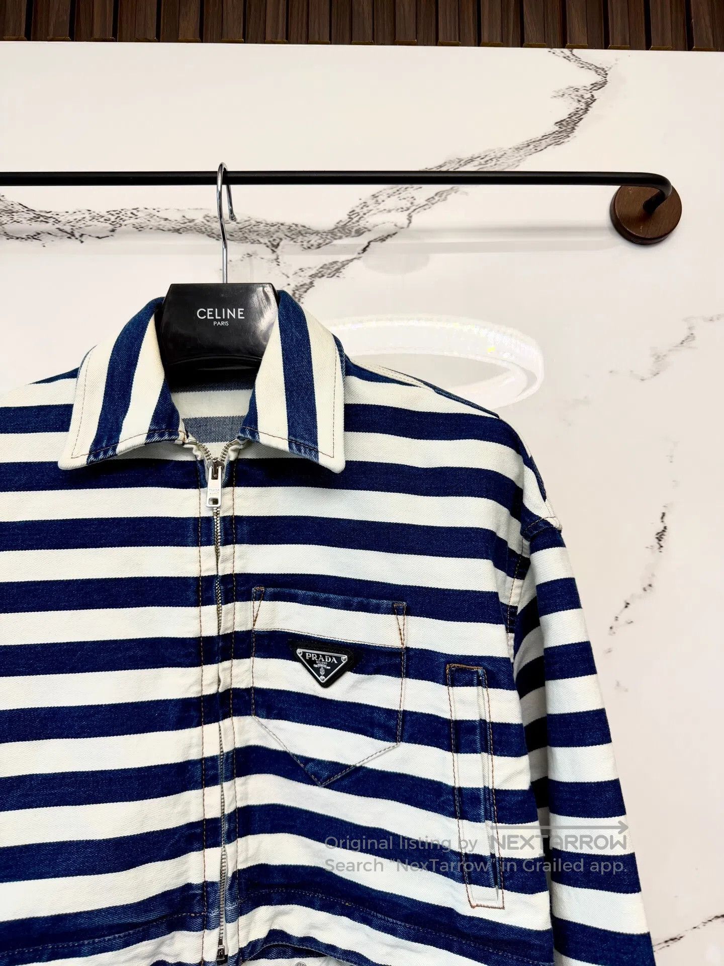 Prada Prada Navy and White Striped Denim Jacket| Size XS / US 0-2 / IT 36-38 - 2 Thumbnail