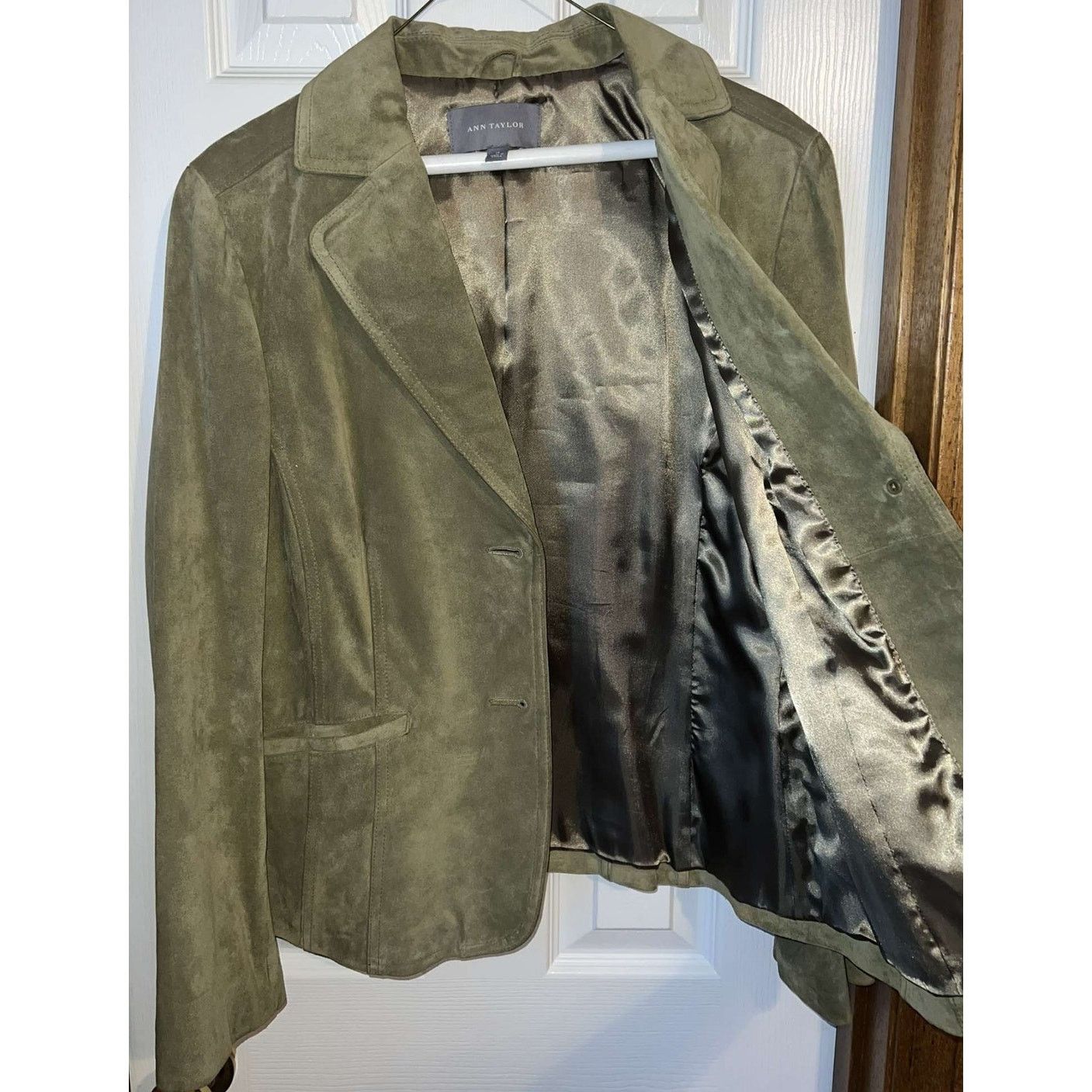 Ann Taylor Ann Taylor Women's Olive Green Suede Leather Blazer - Size L Size L / US 10 / IT 46 - 5 Thumbnail