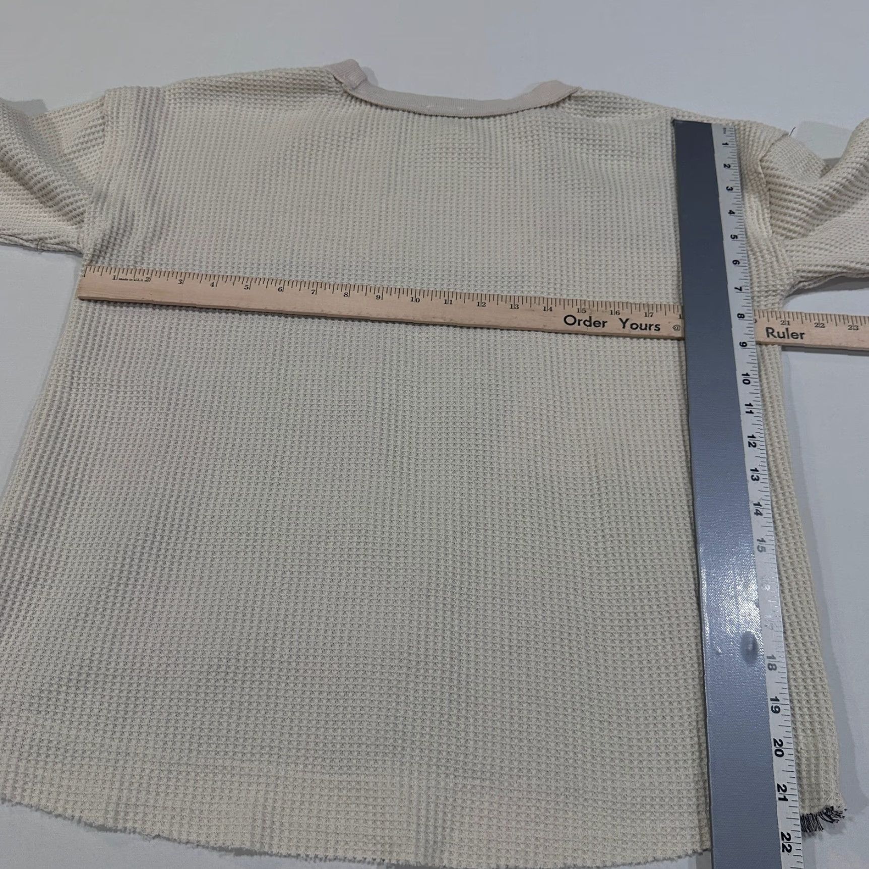 BKE BKE T Shirt Womens S Cream Blue Patchwork Waffle Knit Thermal Long Sleeve Boho Size S / US 4 / IT 40 - 6 Thumbnail