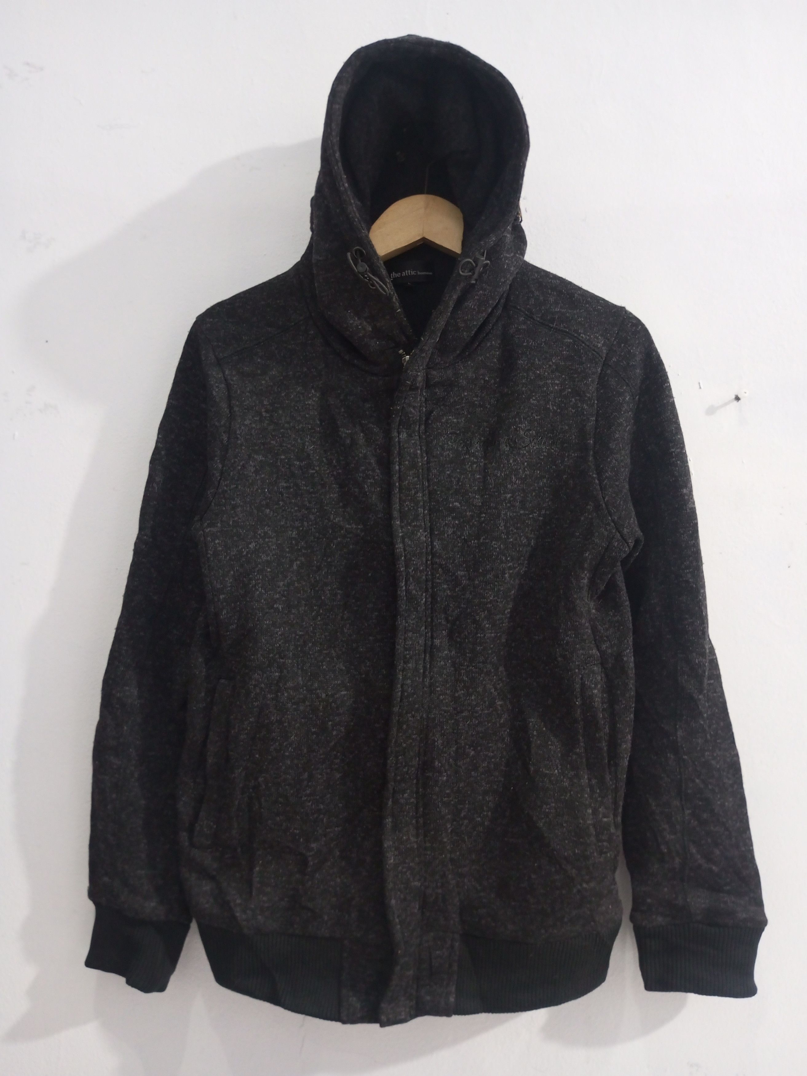 image of In The Attic Homme Woll Embroidery Hidden Hoodie in Blacks, Men's (Size Large)