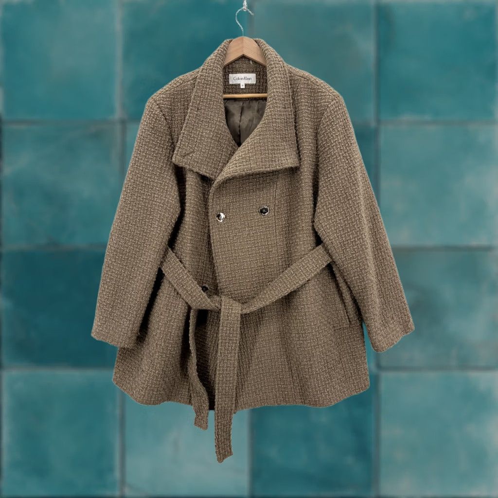 Calvin Klein Calvin Klein Pea Coat Womens Plus 2X Brown Belted Wool Blend Tweed Workwear Northwest? Size XXL / US 16-18 / IT 52-54 - 1 Thumbnail