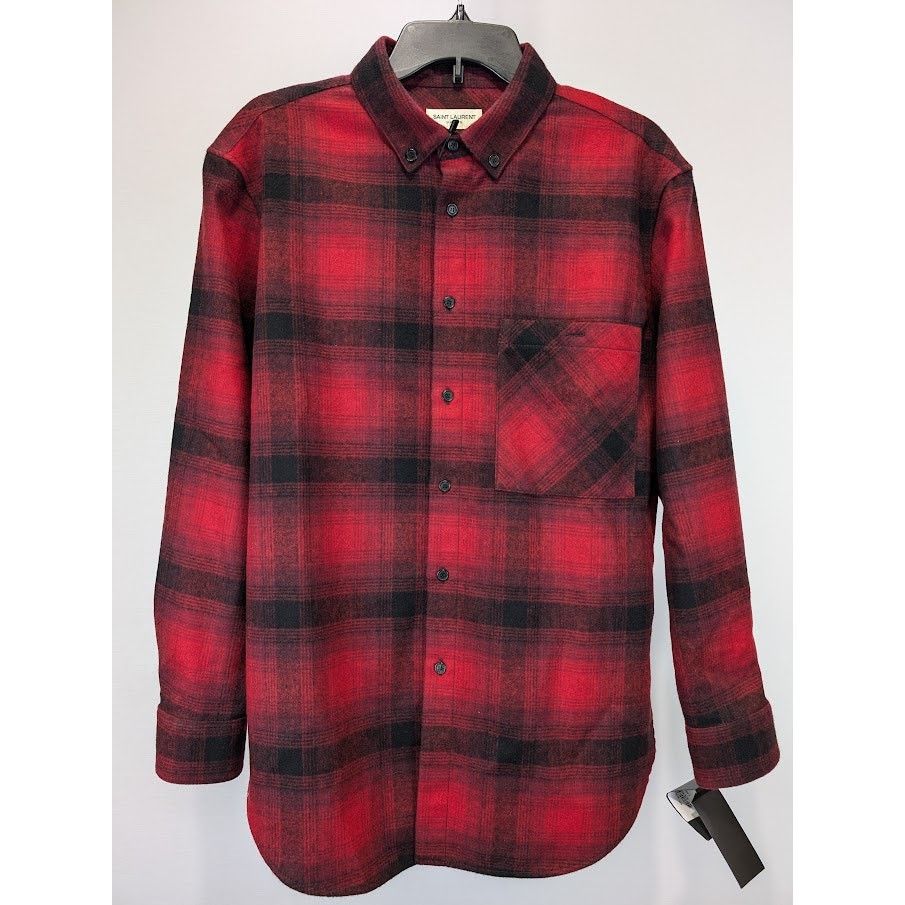 Saint Laurent Paris o1rshd1 Checked Button Up Shirt in Red/Black Size US M / EU 48-50 / 2 - 3 Thumbnail