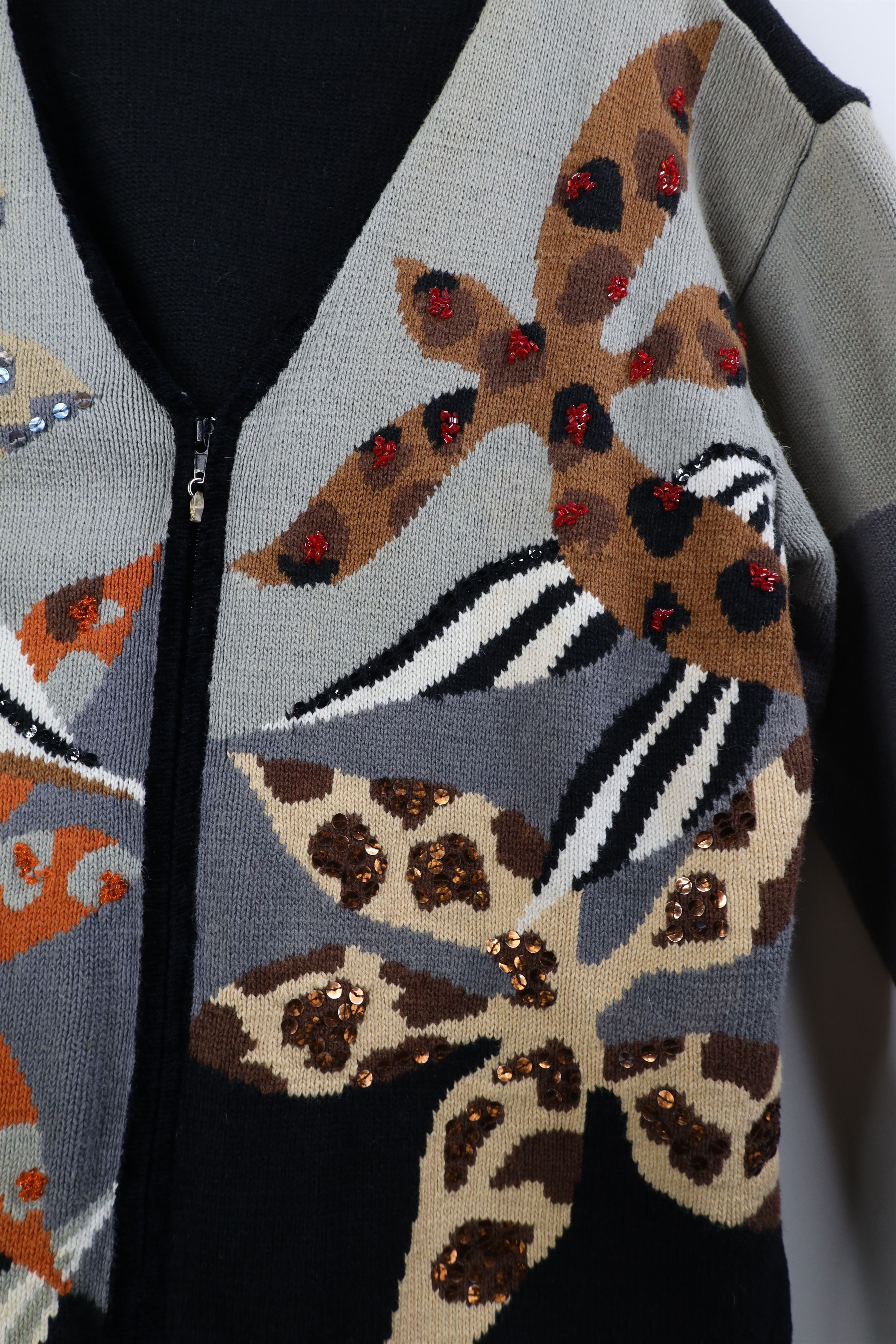 Vintage Vintage 90s Streetwear Flower Knit Zip Cardigan Sweater Size XL / US 12-14 / IT 48-50 - 6 Thumbnail