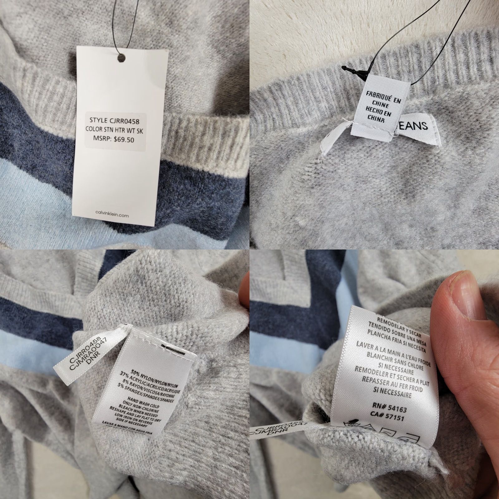 Calvin Klein VINTAGE Calvin Klein Sweater Women's M Gray Blue V-Neck Pullover Long Sleeve All Seasons Geometrical Pattern] Size M / US 6-8 / IT 42-44 - 9 Thumbnail