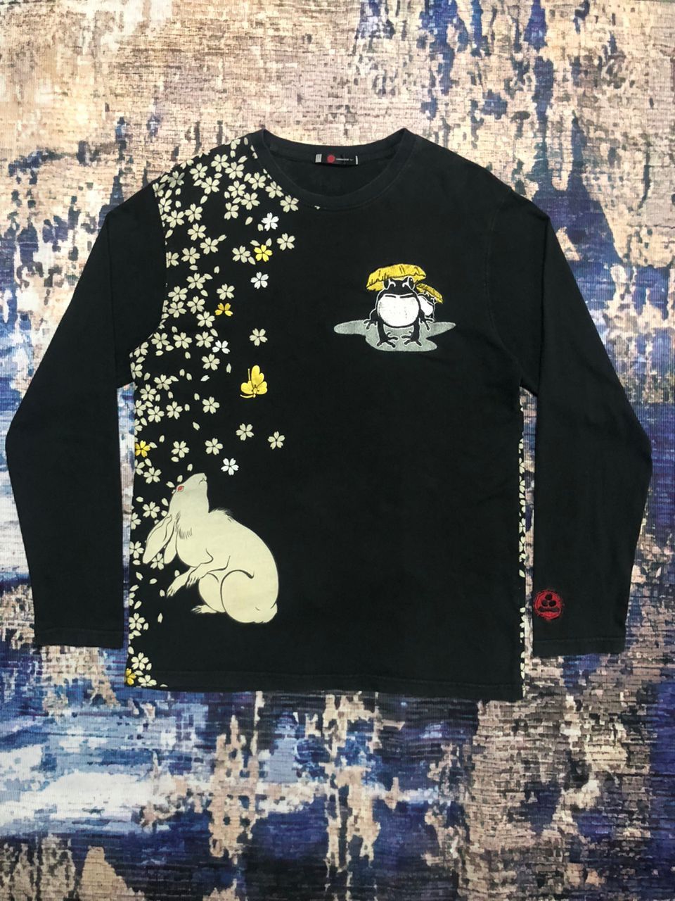 Japanese Brand Sanmaruichi Art Print Flowers Embroidery Frog Design Sukajan Size US M / EU 48-50 / 2 - 2 Thumbnail