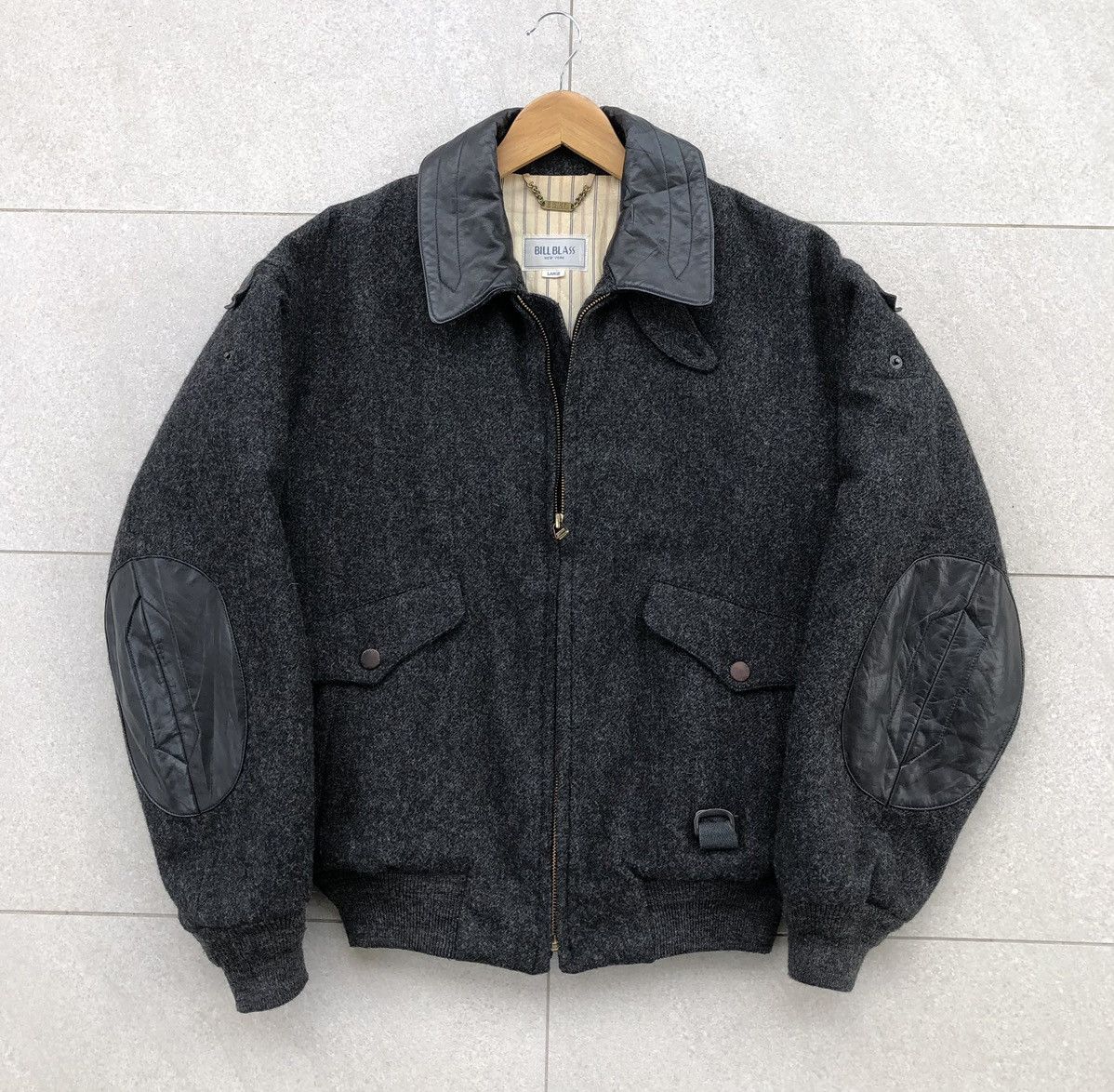 Bill Blass VTG Bill Blass Collar Elbow Patch Leather Wool Bomber Jacket Size US L / EU 52-54 / 3 - 5 Thumbnail