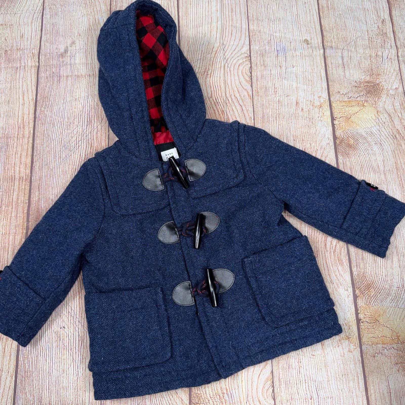 Gap Baby GAP 6-12 Month Blue Duffle Coat with Red Plaid Lining Size US XXS / EU 40 - 1 Thumbnail