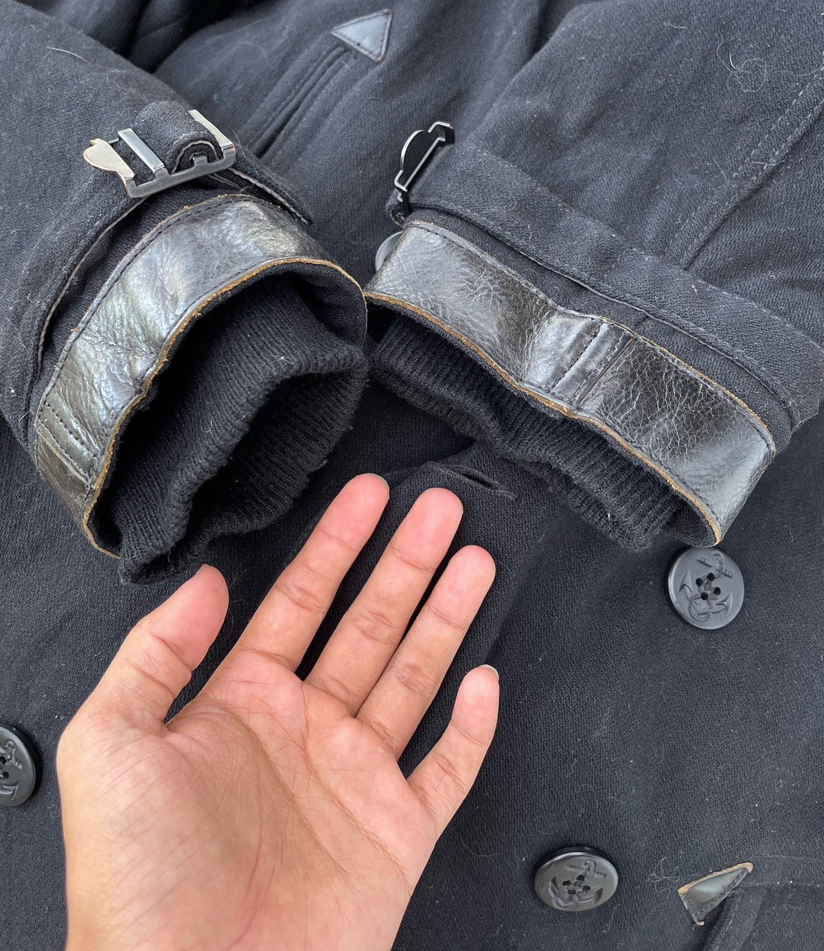 Nigel Cabourn 🔥VINTAGE NIGEL CABOURN LEATHER DETAILING MILITARY PEA COAT Size US M / EU 48-50 / 2 - 13 Thumbnail