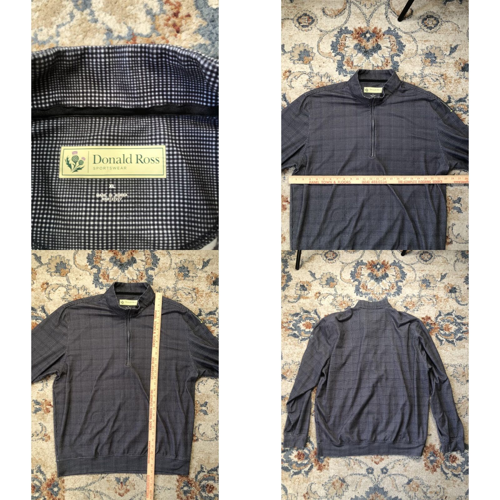 Vintage Donald Ross Mens XL Gray Quarter Zip Mock Neck Sweater Pullover Golf Knit Pattern Check Size US XL / EU 56 / 4 - 8 Thumbnail